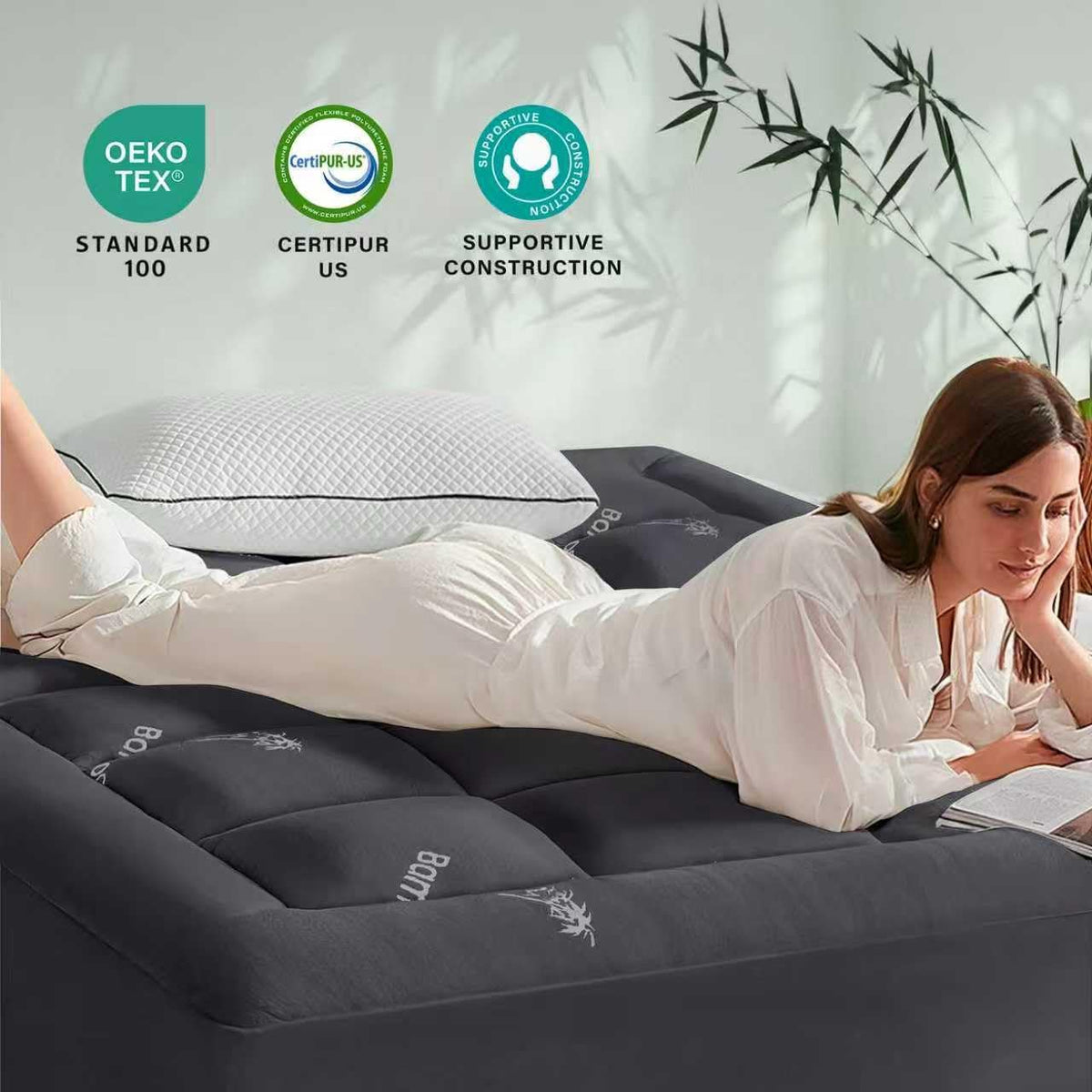 Anluoer Memory Foam Mattress Topper Twin for Back Pain, Rayon Derived from Bamboo Pillow Top Mattress Topper for Hot Sleepers,Cooling Mattress Pad with 8-21" Deep Pocket, 39x75 Inches, Dark Grey