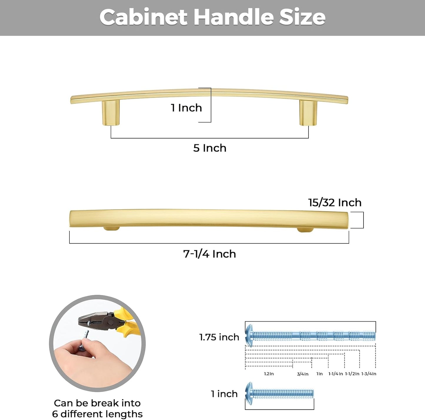 30 Pack Cabinet Handles 5" Hole Center - Curved Cabinet Pulls Brushed Brass Drawer Pulls for Kitchen Cupboard Solid Handles for Dresser Drawer Arch Closet Hardware