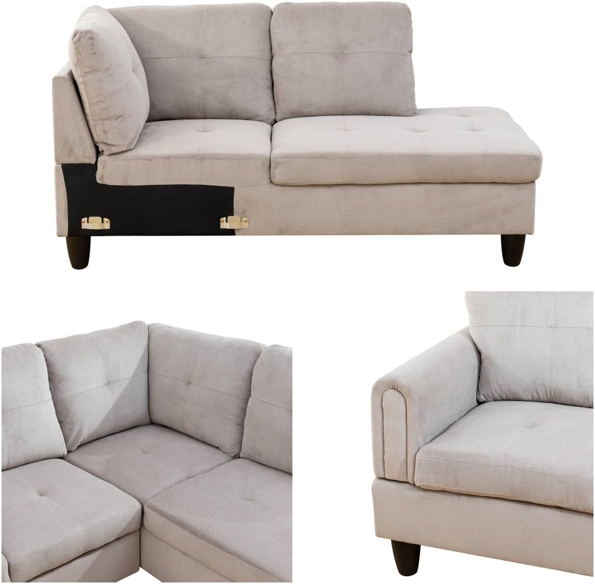 Convertible Sectional Couch, Large L Shaped Couch with Storage, Modern Modular 5-Seat Sectional Sofa with Ottomans for Living Room and Office, Grey White