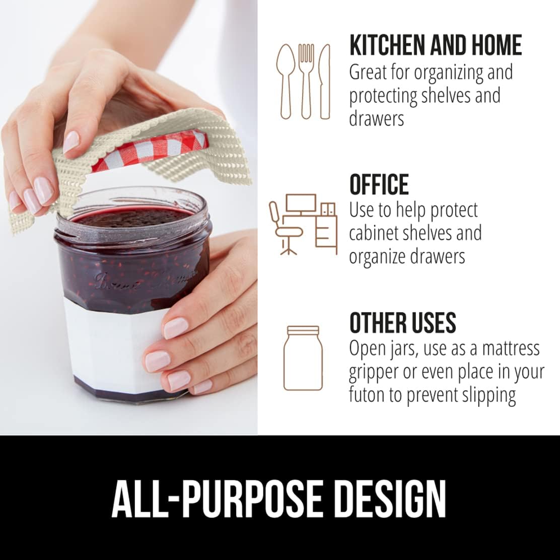 GORILLA GRIP powerGRIP Drawer Shelf and Cabinet Liner, Thick Strong Hold, Non-Adhesive Liners Protect Kitchen Cabinets and Cupboard, Bathroom Drawers, Easy Install, Breathable Mat, 17.5" x20', Cream