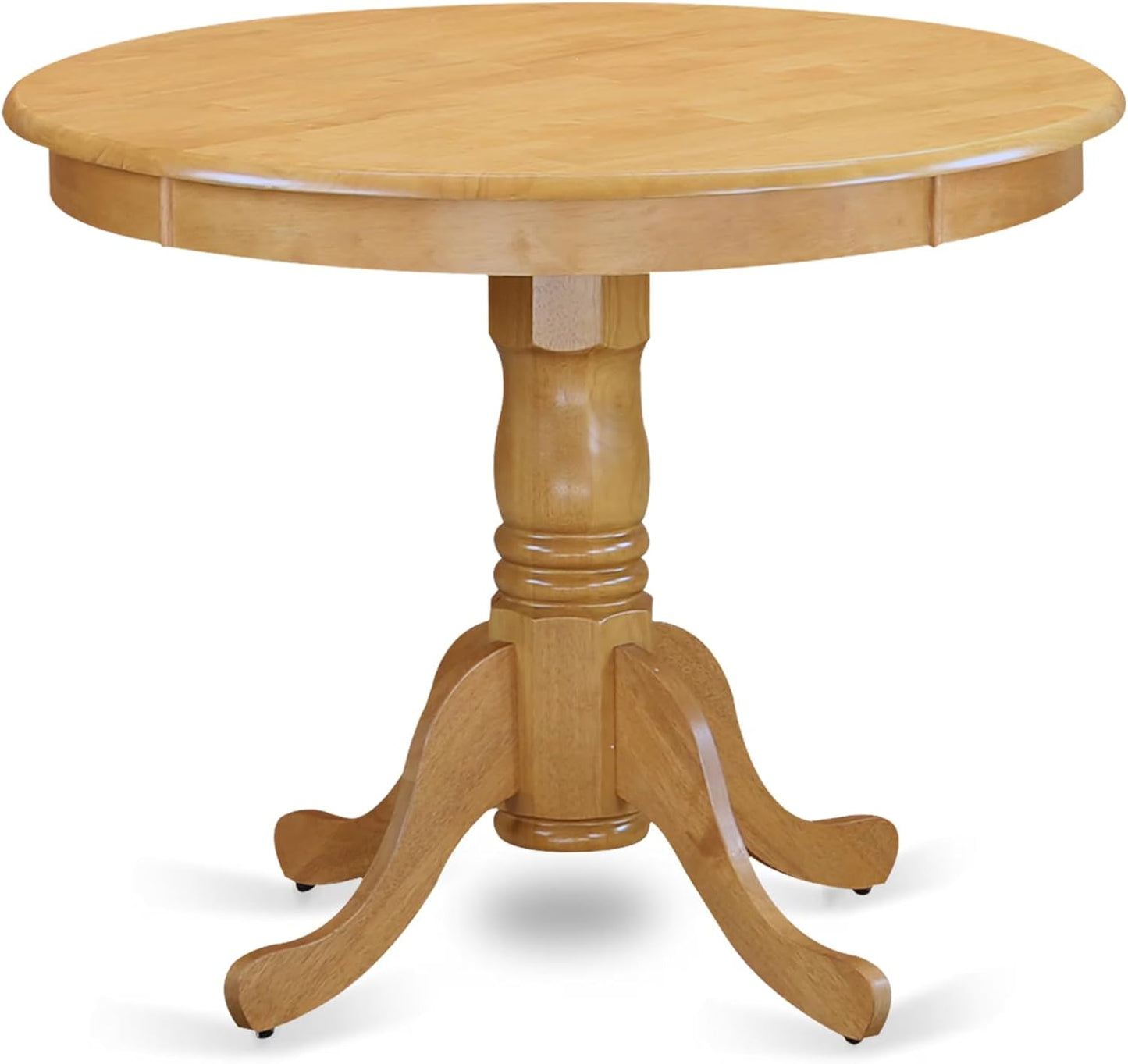 East West Furniture ANAV5-OAK-C 5 Piece Kitchen Table Set for 4 Includes a Round Dining Table with Pedestal and 4 Linen Fabric Dining Room Chairs, 36x36 Inch, Oak