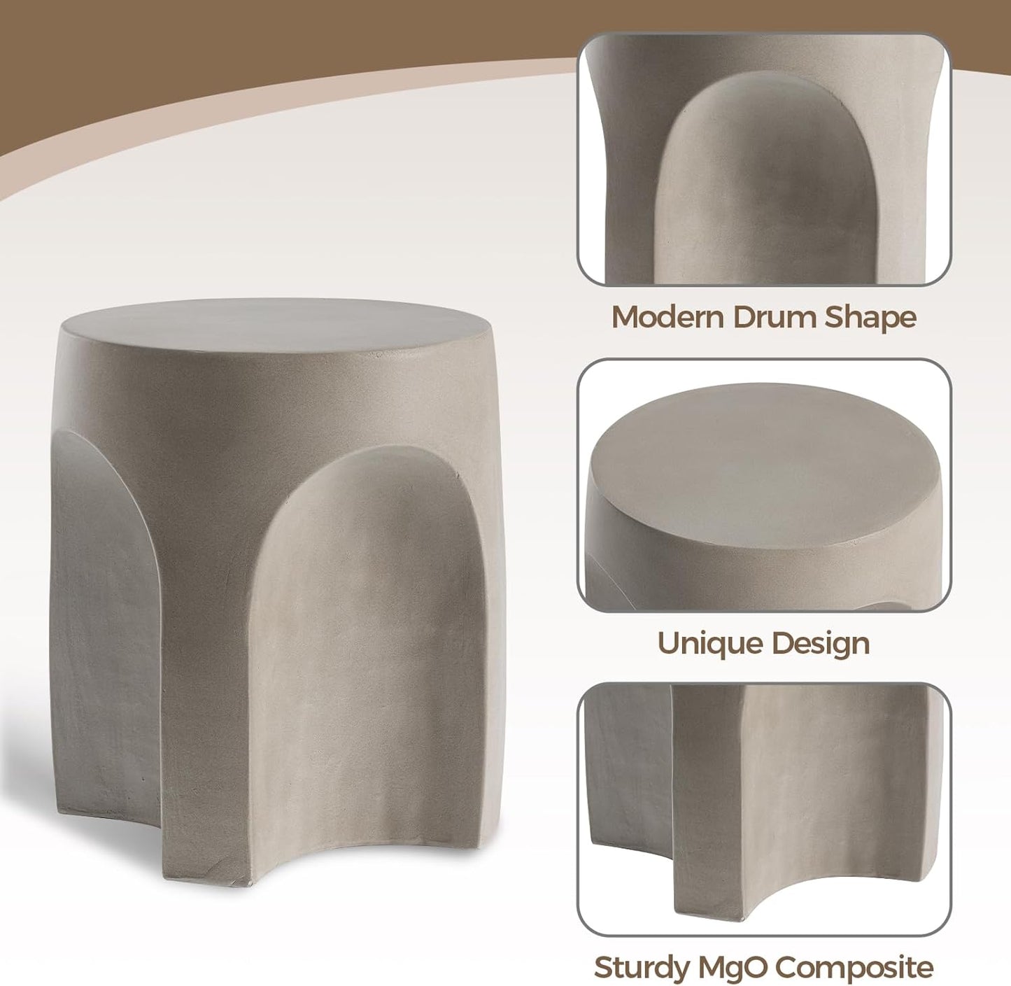 COSIEST Set of 2 Concrete Side Table Drum Shape, 2 Pieces Outdoor Side Table, Patio Accent Cement End Tables, Garden Decorative Stool, Plant Stand Drum Table, Grey