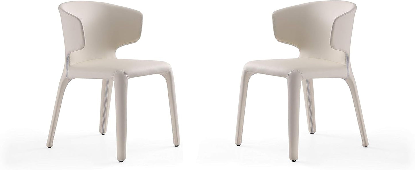 Manhattan Comfort Conrad Mid Century Modern Dining Chairs Woven Tweed Upholstered Kitchen Furniture with Contoured Back, Foam Padding & Metal Legs, Set of 2, Cream