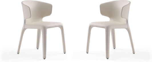 Manhattan Comfort Conrad Mid Century Modern Dining Chairs Woven Tweed Upholstered Kitchen Furniture with Contoured Back, Foam Padding & Metal Legs, Set of 2, Cream