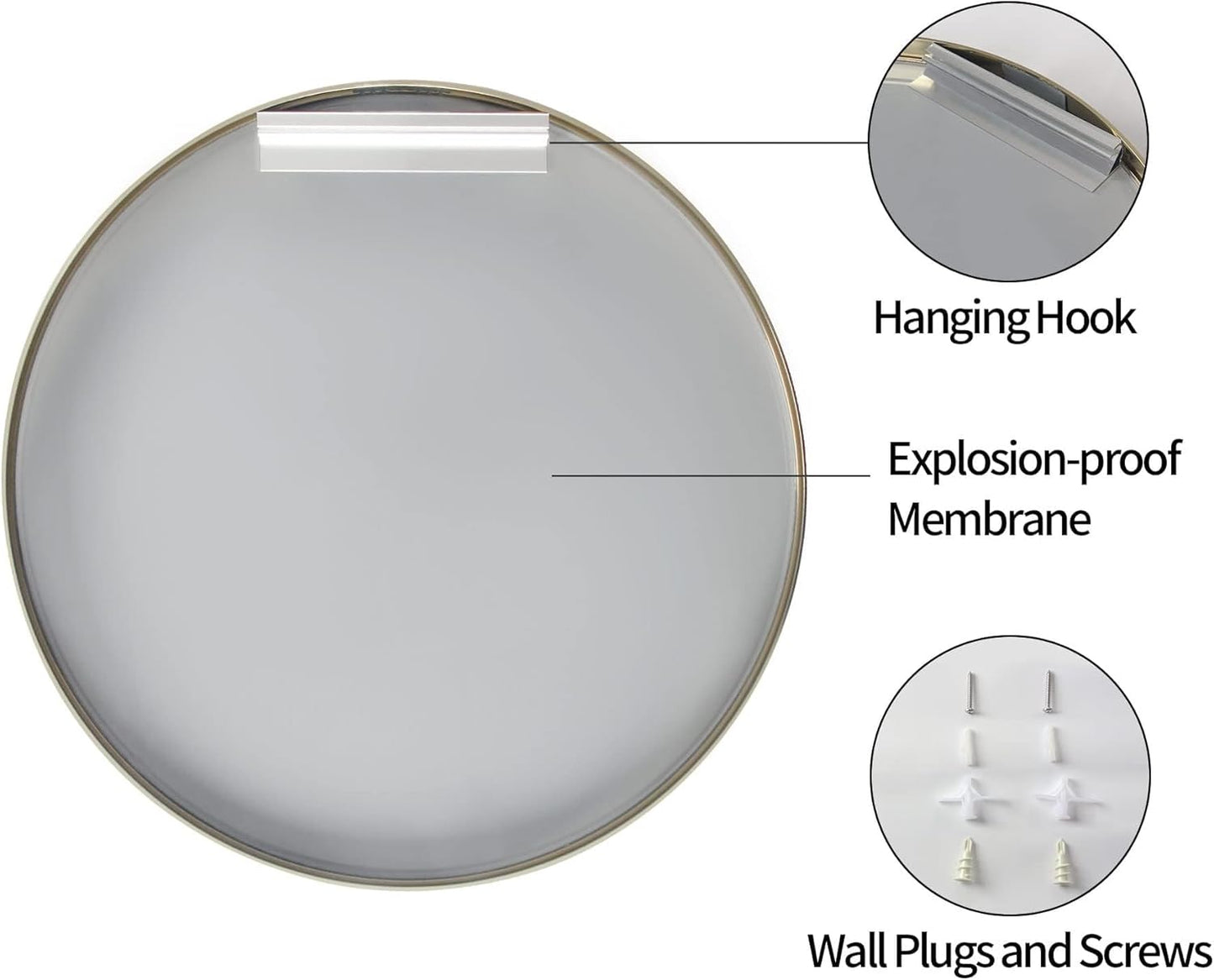 24 inch Gold Circle Wall Mirror, Brushed Gold Metal Framed Round Mirror for Bathroom Vanity, Bedroom Decor, Living Room, Entryway