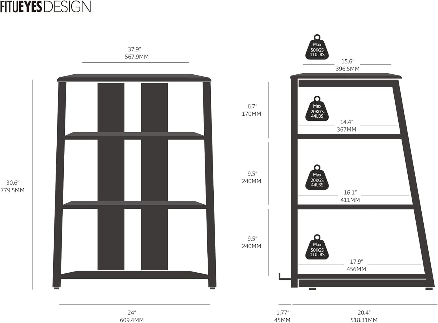 FITUEYES Design 4-Tier AV Media Stand Corner Shelf Stand Wooden Corner Shelves Component Cabinet Stereo Rack Audio Tower with Height Adjustable Wooden Shelves for ps4 (White Oak)