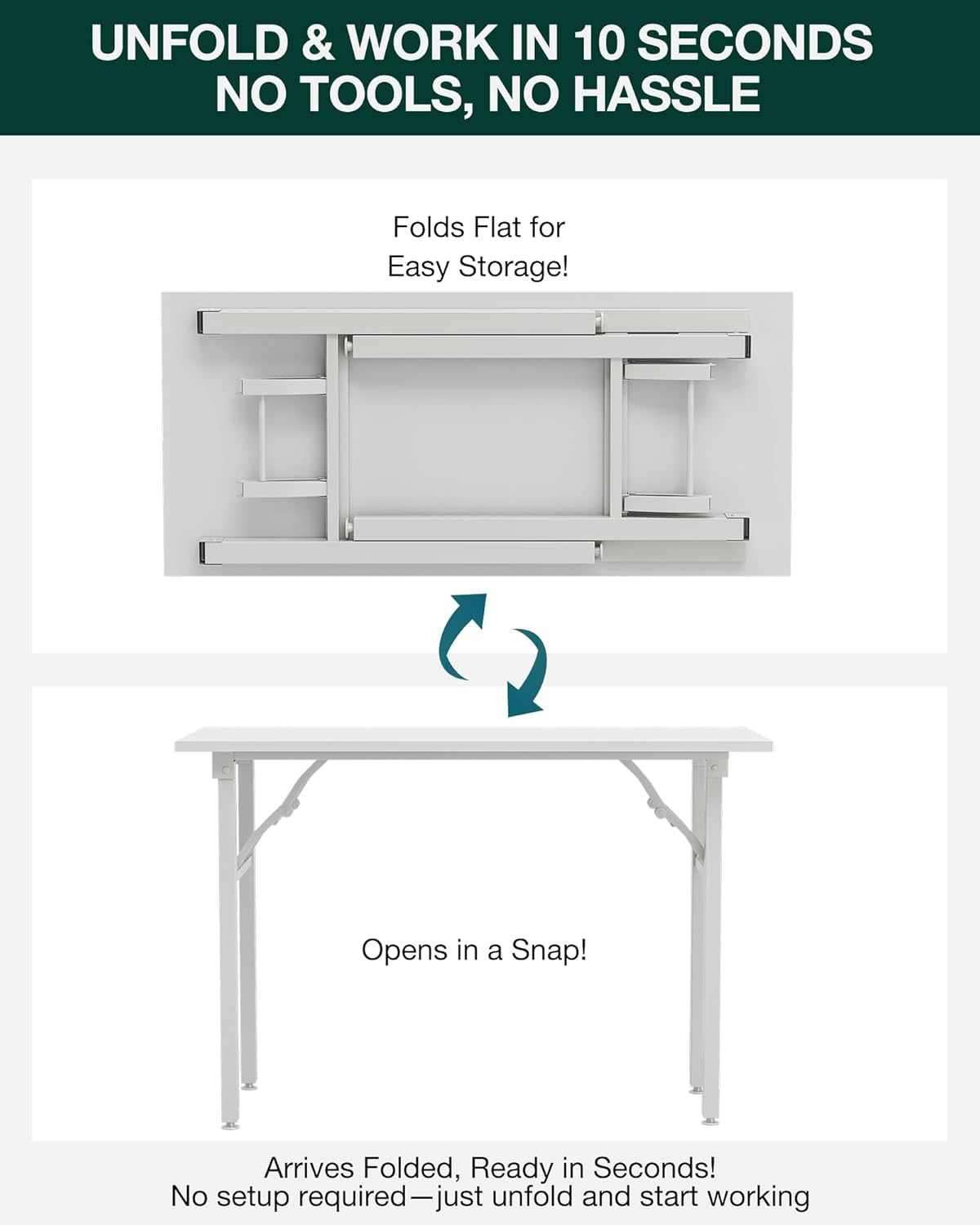 Frylr Small Folding Computer Desk – Portable 43.3 Inch Foldable Laptop Table, Collapsible and Compact for Easy Storage and Fast Setup, Lightweight for Small Spaces, Craft and Study Use, White