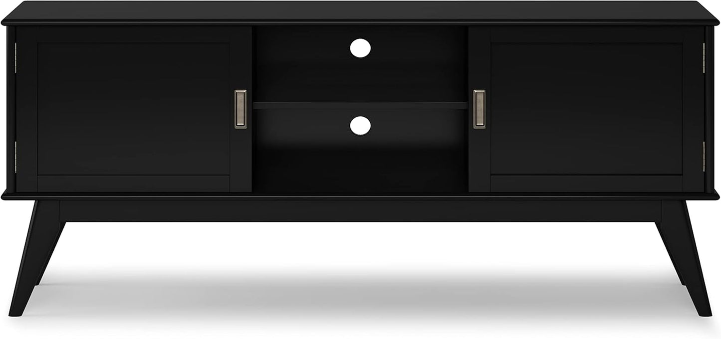 SIMPLIHOME Draper SOLID HARDWOOD 60 inch Wide Mid Century Modern TV Media Stand in Black For TVs up to 65 inches for the Living Room and Entertainment Center