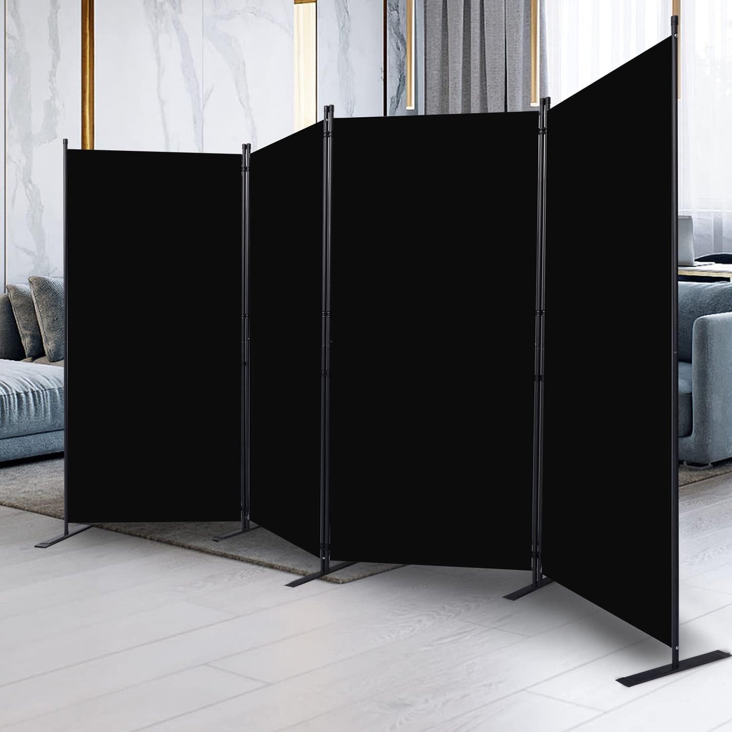 Room Divider, 4 Panel Folding Privacy Screens with Wider Support Feet, 6 Ft Portable Room Partition for Room Separator, 136" W X 71" H, Black