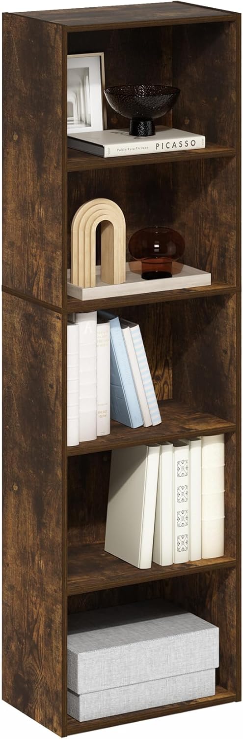 Furinno Luder 5-Tier Open Shelf Bookcase, Bookshelf, Amber Pine