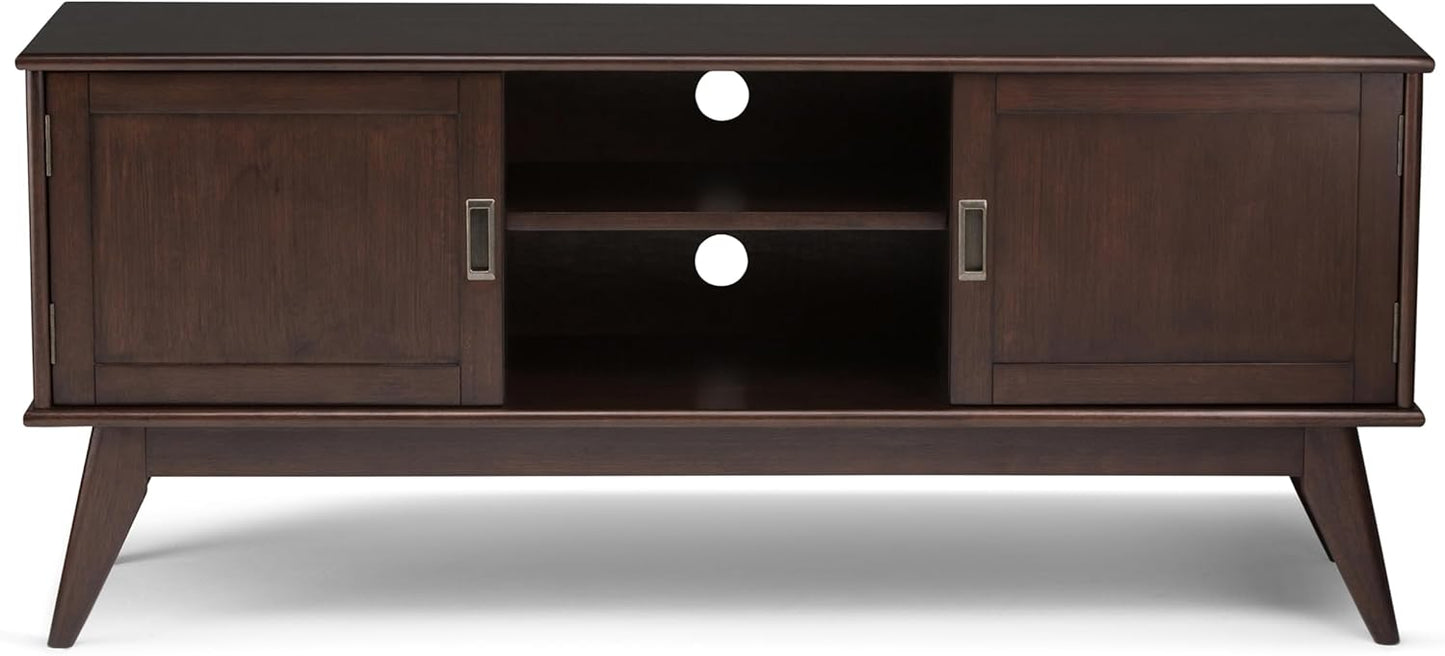 SIMPLIHOME Draper SOLID HARDWOOD 60 inch Wide Mid Century Modern TV Media Stand in Medium Auburn Brown For TVs up to 65 inches for the Living Room and Entertainment Center