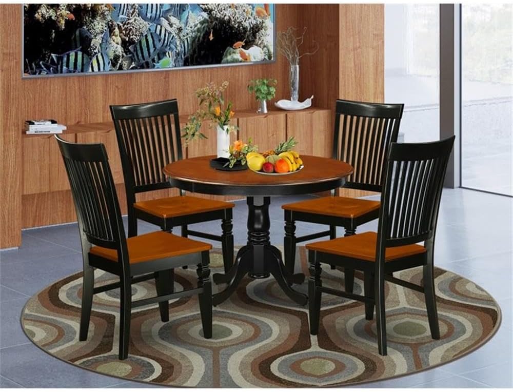 East West Furniture HLWE5-BCH-W 5 Piece Modern Dining Table Set Includes a Round Wooden Table with Pedestal and 4 Dining Chairs, 42x42 Inch, Black & Cherry