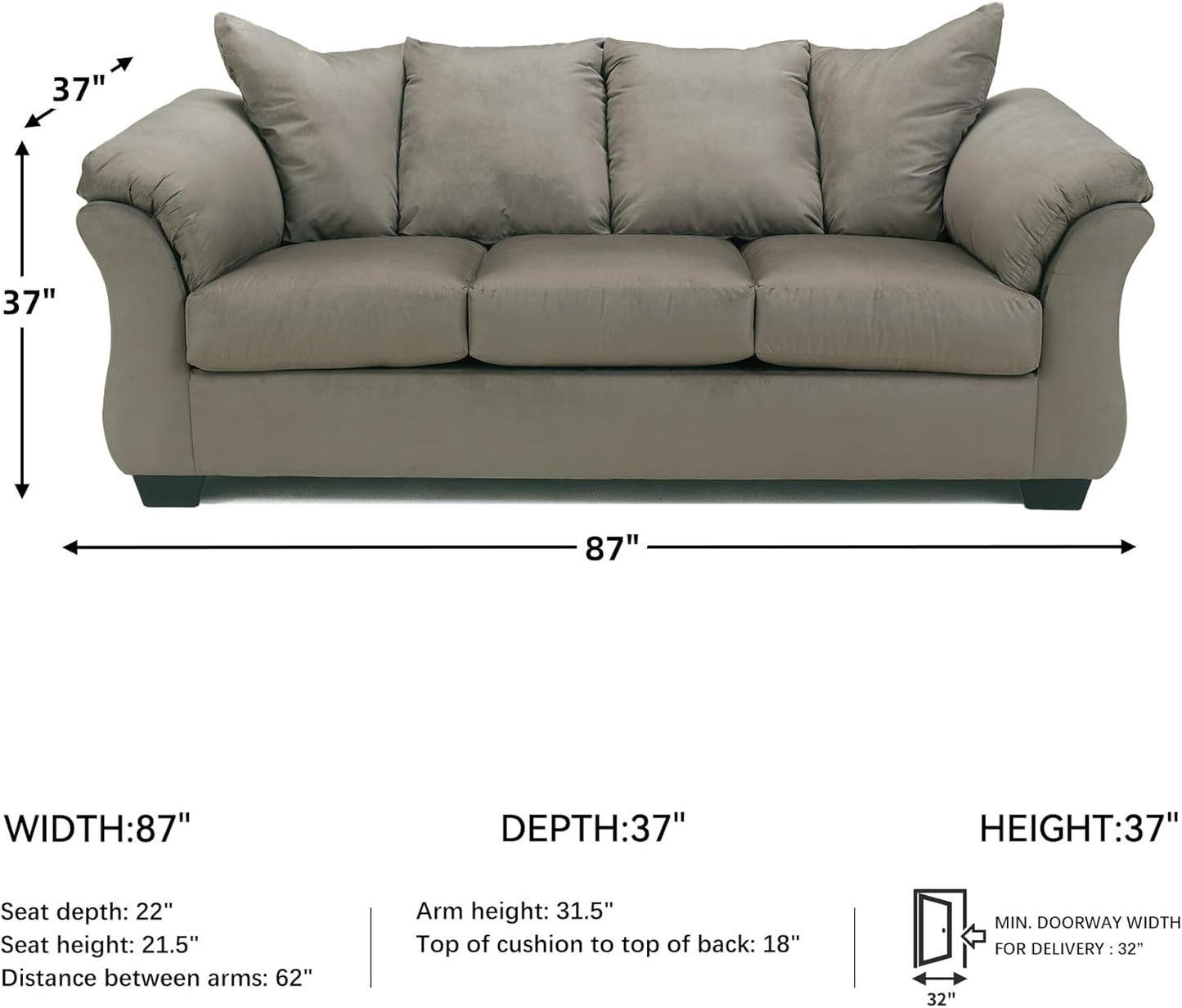 Signature Design by Ashley Darcy Casual Plush Sofa, Grayish Brown