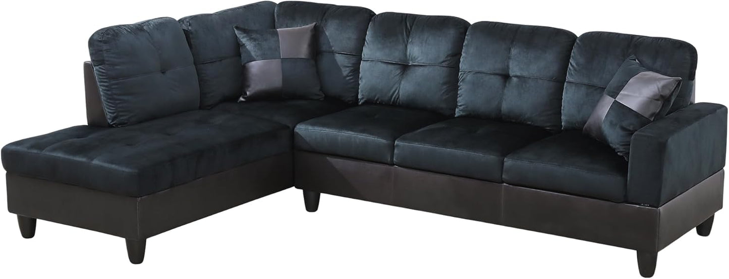 NicBex Sectional Couch 3 Pieces Sofa Set with Right Chaise Lint PVC L Shaped Cloud Couch for Living Room Furniture Sets with Storage Ottoman, Modular Sofa for Living Room & Apartment, Dark Blue+Brown