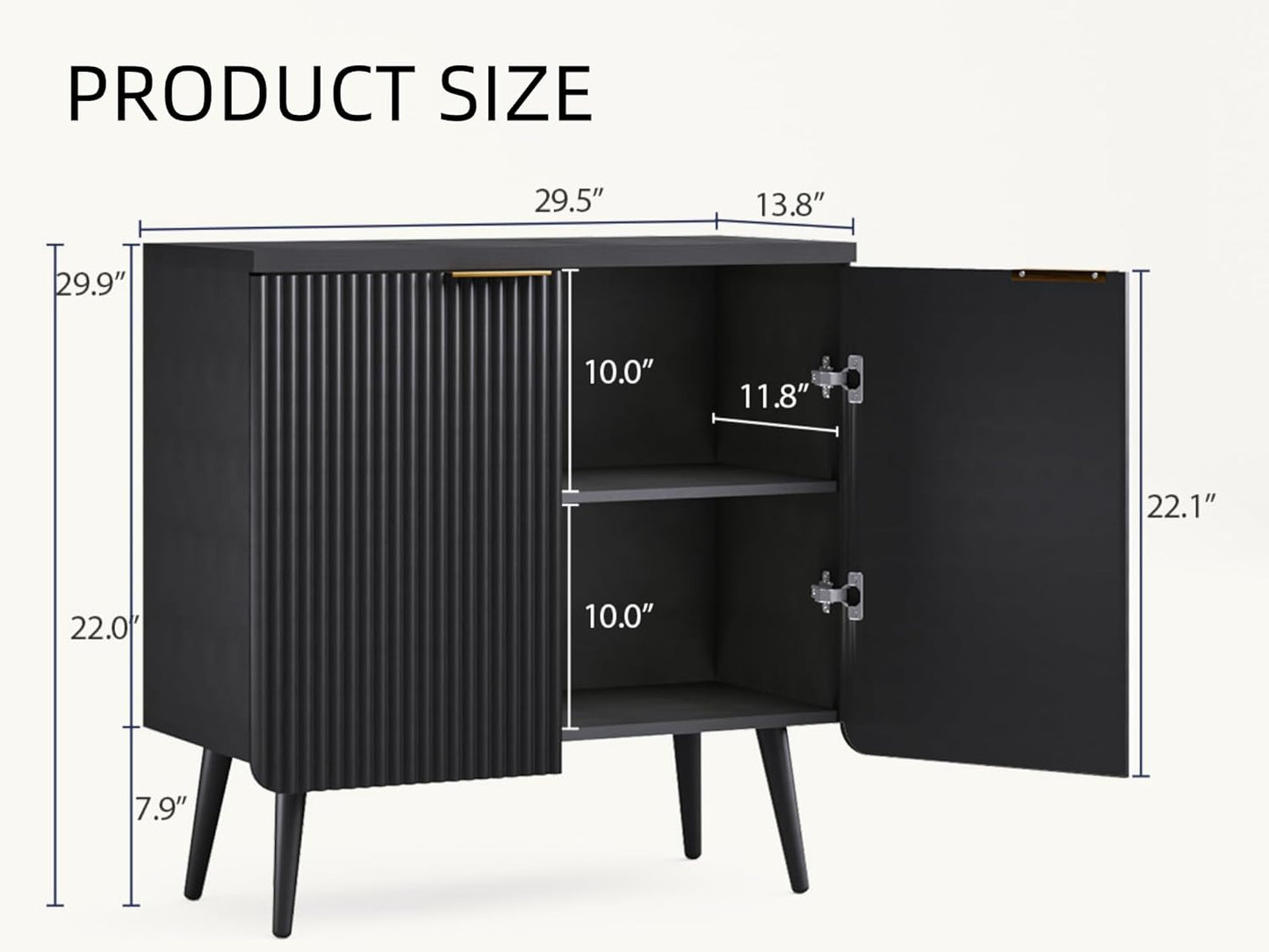 Buffet Cabinet, Sideboard Fluted Cabinet Modern Kitchen Buffet Storage Cabinets with Doors and Shelves, Wood Farmhouse Coffee Bar Station for Entryway & Dining Room & Living Room, Black