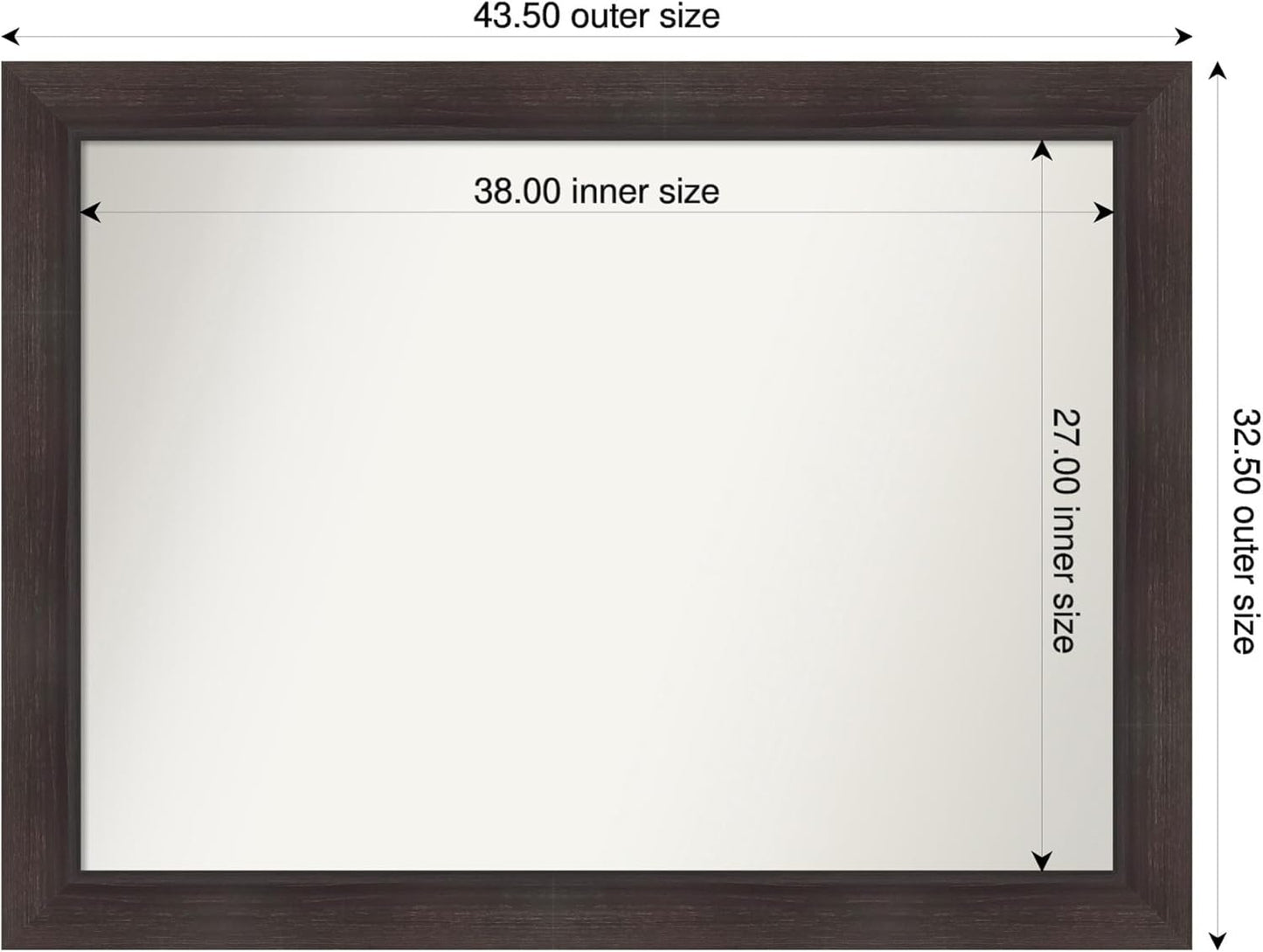 Amanti Art Brown Bathroom Mirror for Over Sink, 33x44 Sloped Espresso Rectangle Vanity Mirror, X-Large Modern Frame, Hangs Horizonally and Vertically, Bathroom Wall Decor, Non-Beveled Edge