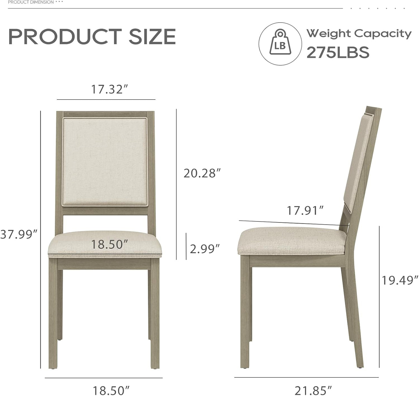 COLAMY Wood Dining Chairs Set of 6, Mid Century Modern Upholstered Kitchen Chairs,19 Inch Fabric Dining Chair with Back for Kitchen Dining Room,Grey