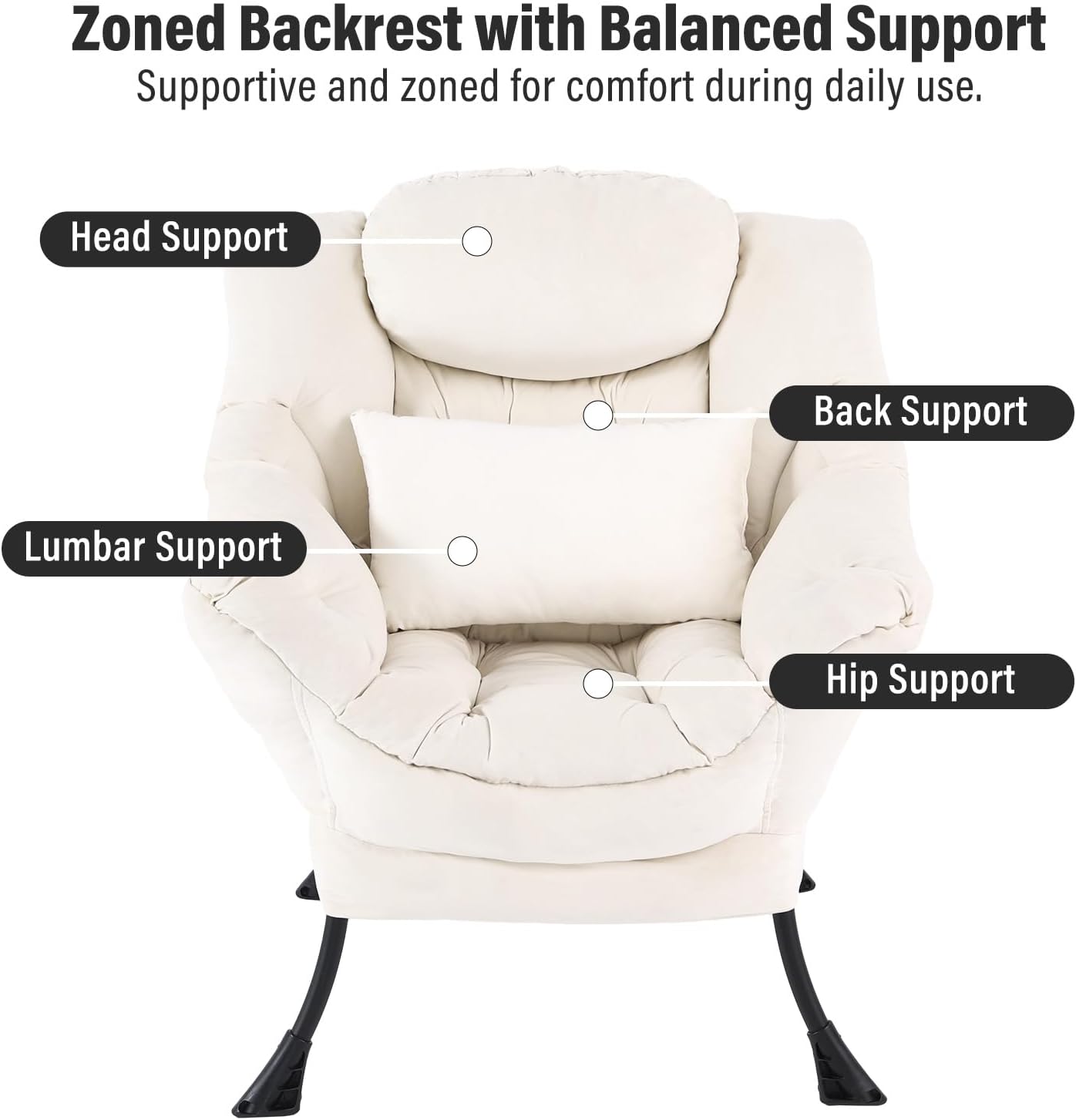 Lazy Chair with Ottoman, Modern Accent Chair with Lumbar Pillow, Comfy Chairs with Folding Footrest for Bedroom, Reading, Oversized Supportive Lounge Chairs(Velvet Beige)