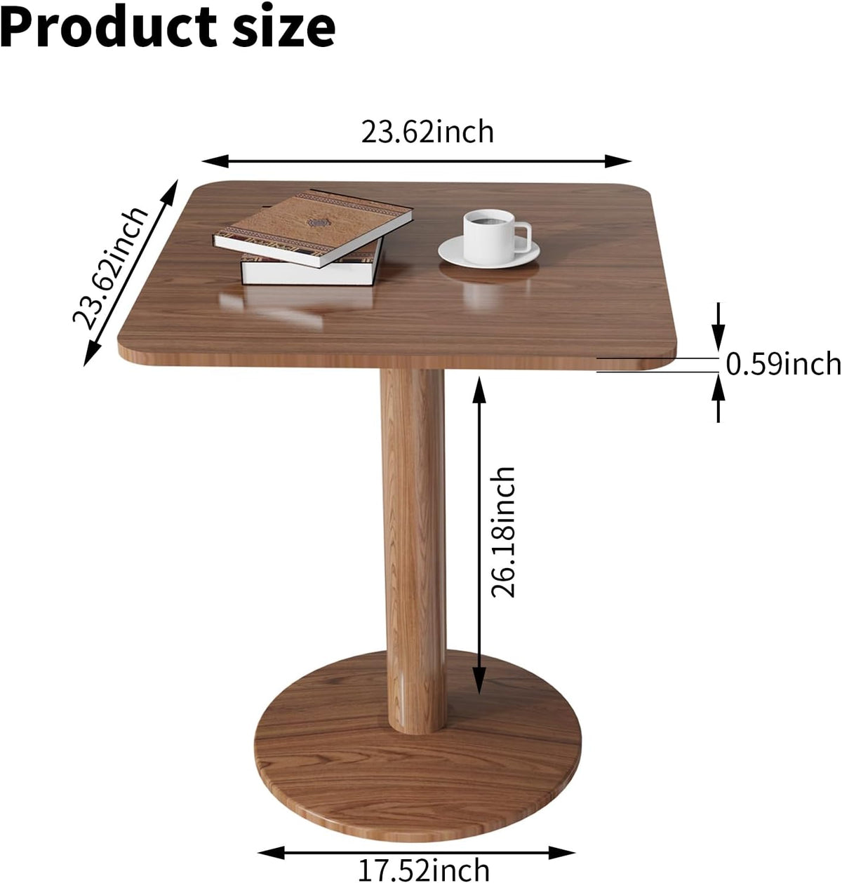 23.62" Mid-Century Modern Square Dining Table for 2 People, Small Dining Room Table with Sturdy Pedestal, Square Kitchen Table for Dining Room, Kitchen, Living Room, Restaurants, Cafes