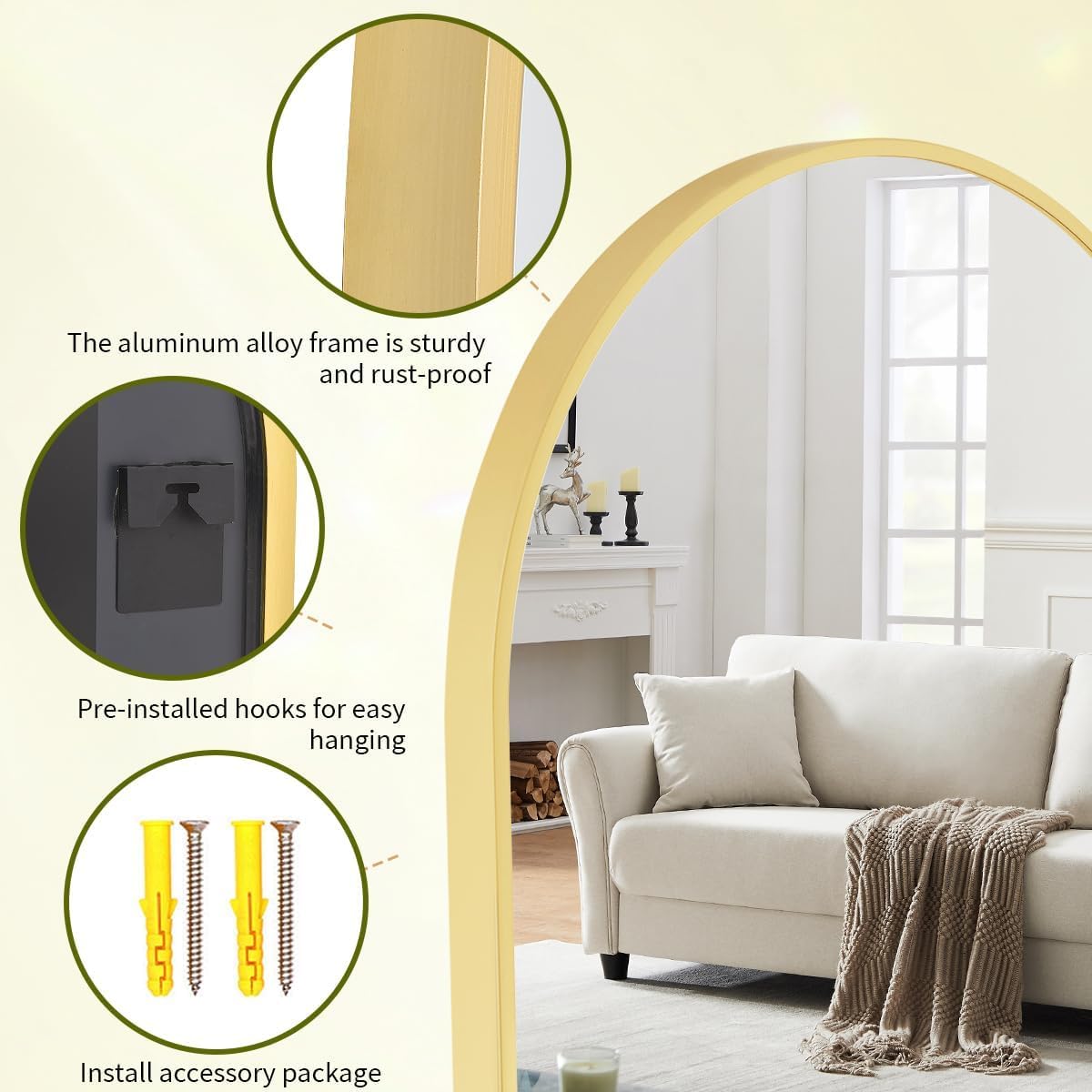 BEAUTYPEAK 32"x42" Arch Bathroom Mirror, Wall Mounted Vanity Metal Frame Mirror for Bedroom, Entryway, Living Room, Gold