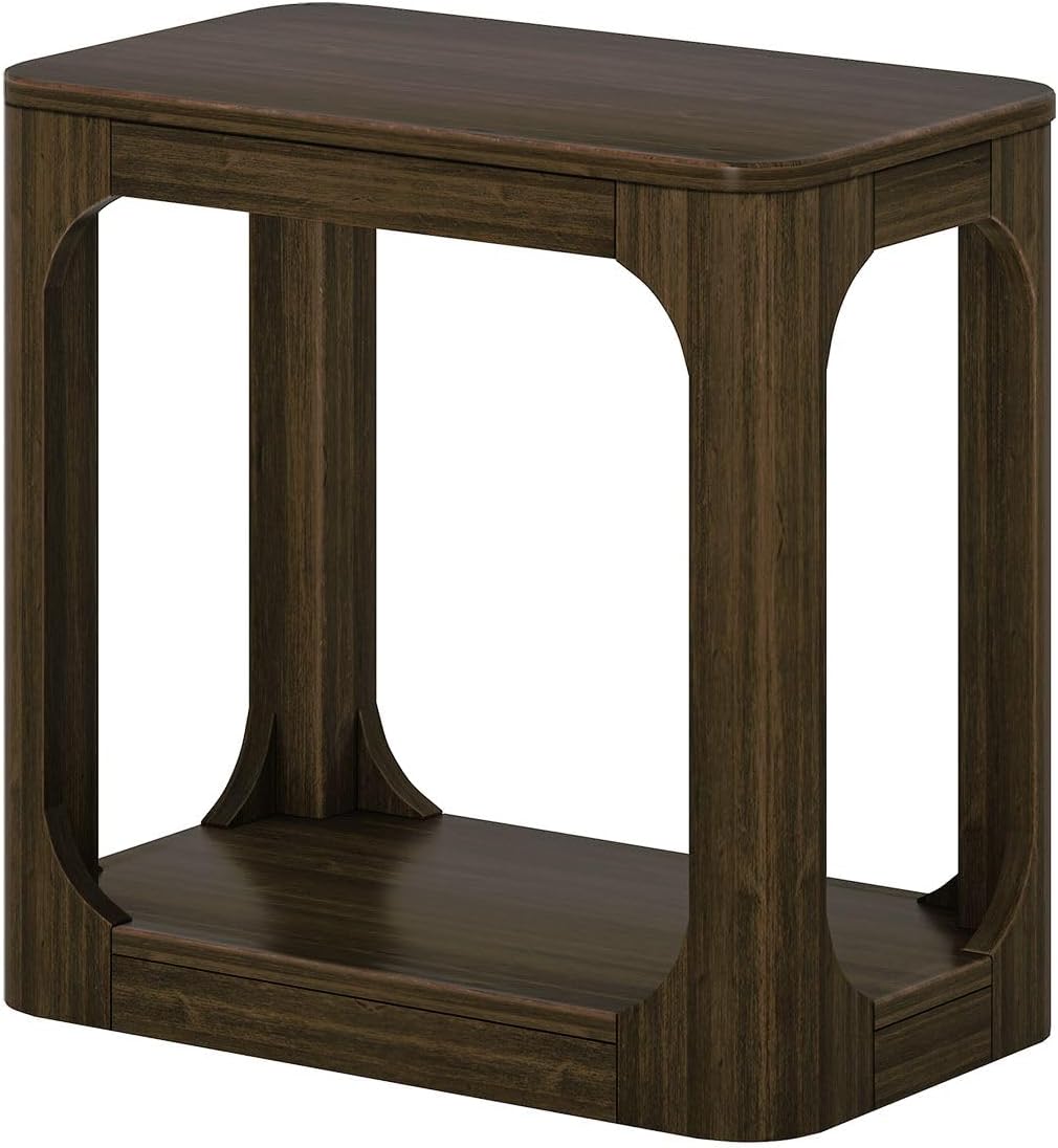 Plank+Beam Modern Rounded Rectangular Side Table with Shelf, Solid Wood End Table for Living Room, 25in, Walnut