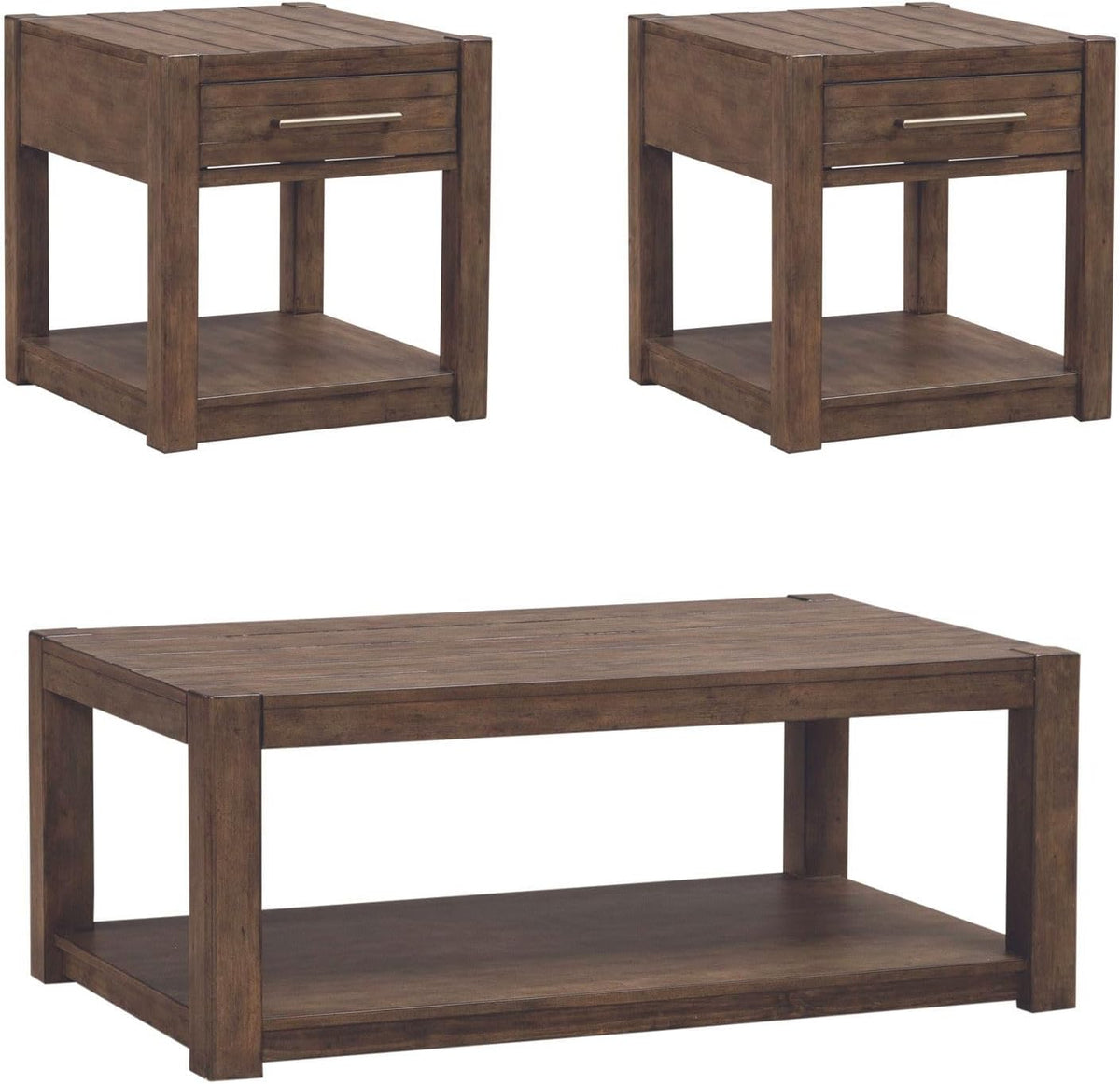 Liberty Furniture Broadmore Living Room 3 Piece Set - Rectangular Cocktail Table, 2 End Tables - Cobblestone Brown