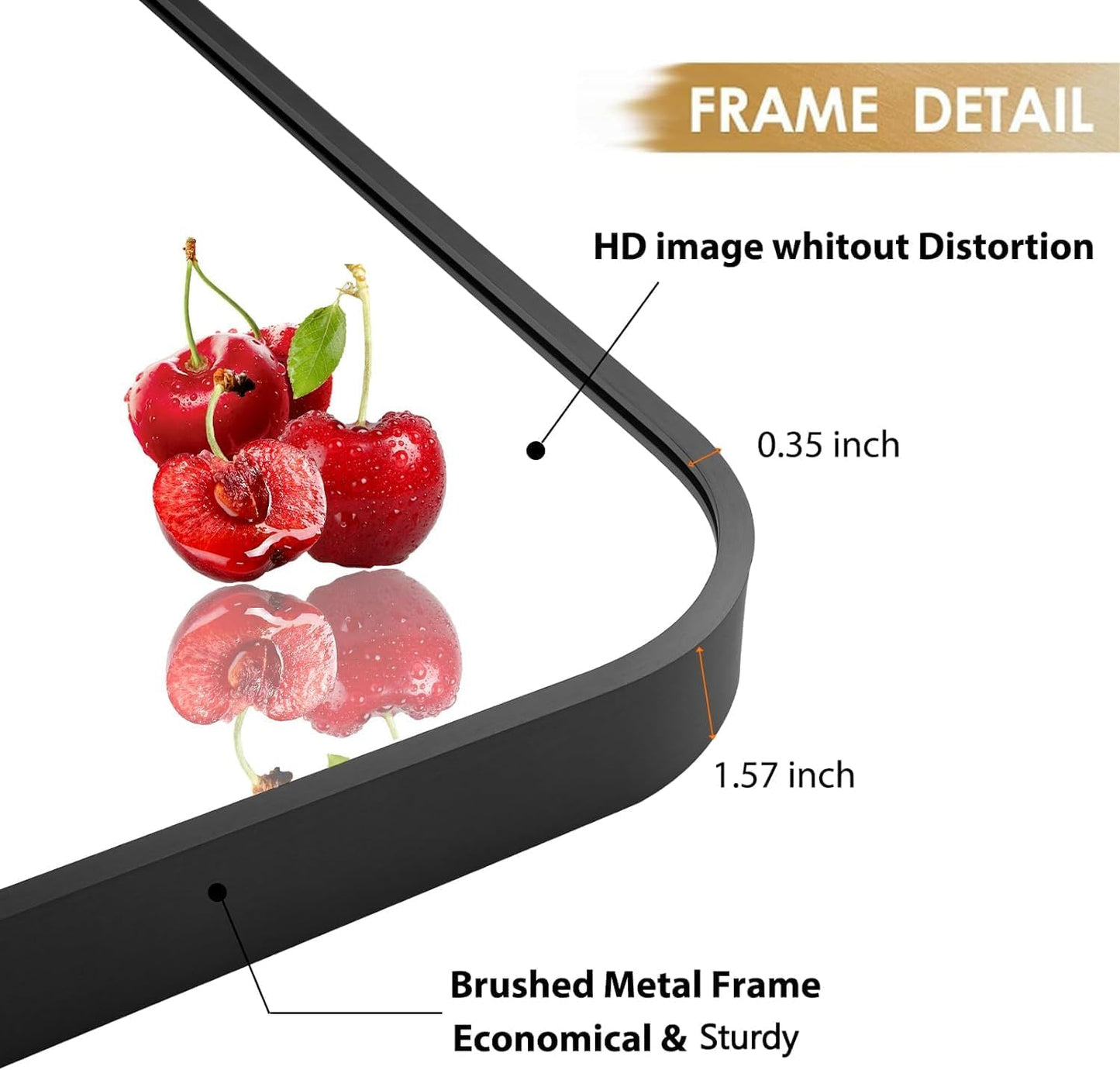 40x30 Inch Black Wall Mirror for Bathroom, Brushed Metal Framed Mirror with Rounded Corner, Rectangle Bathroom Vanity Mirror for Bedroom or Living Room, Horizontal/Vertical