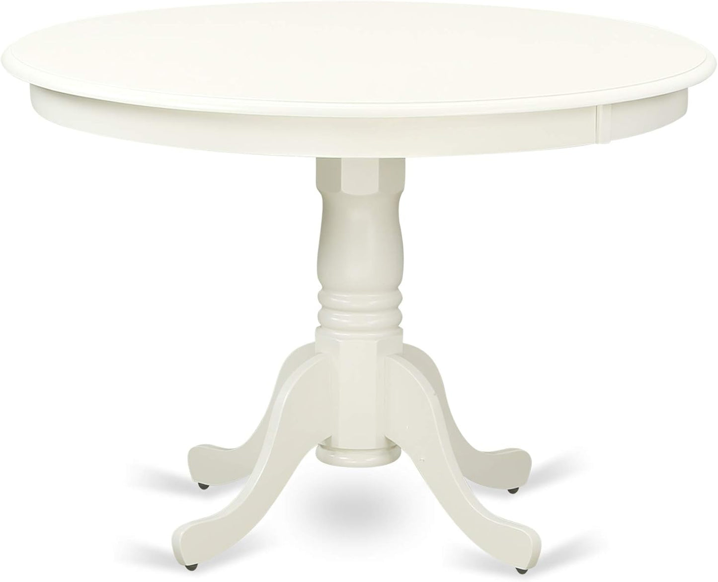East West Furniture HLAV5-LWH-W 5 Piece Kitchen Table Set for 4 Includes a Round Dining Room Table with Pedestal and 4 Solid Wood Seat Chairs, 42x42 Inch, Linen White