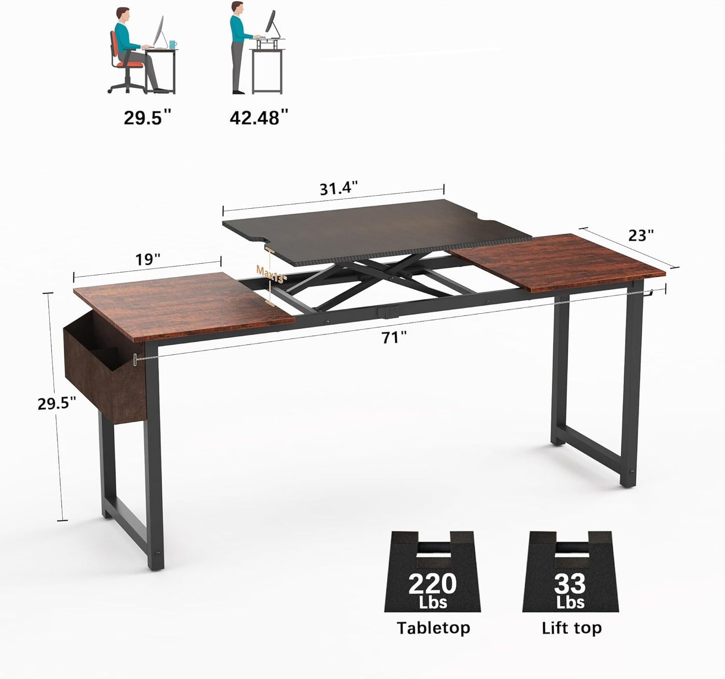 Decoholic Adjustable Height Standing Desk Whole Piece 71x23 Inch Desktop Home Office Computer Workstation Sit Stand up Desk(71inch)…