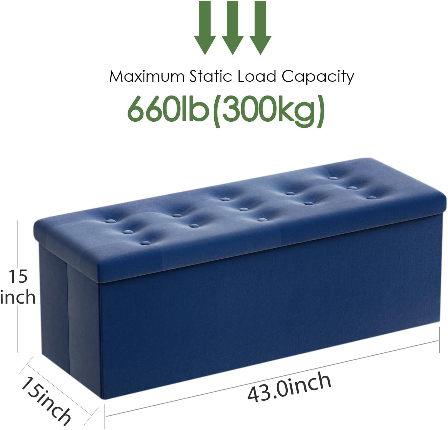 PRANDOM Jumbo Ottoman with Storage [1-Pack] Velvet Folding Small Square Foot Stool with Lid for Living Room Bedroom Coffee Table Dorm Royal Blue 43x15x15 inches