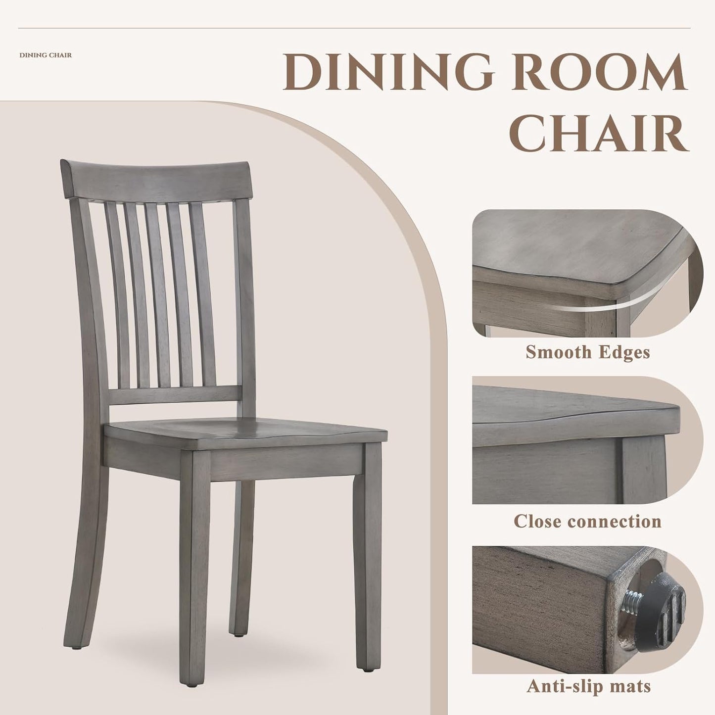 COLAMY Wooden Dining Chairs Set of 6, Spindle High Back Windsor Kitchen Side Chair, Farmhouse Dining Chairs for Kitchen and Dining Room, Light Grey