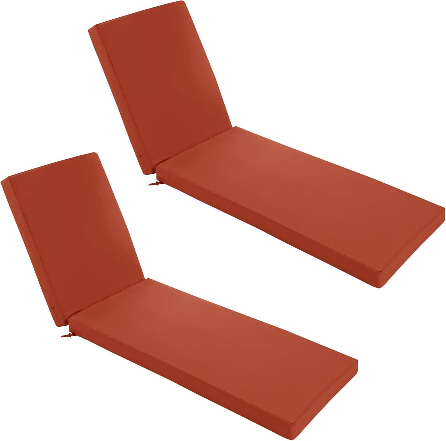 Chaise Lounge Cushions Outdoor Set of 2 - Waterproof and Fade Resistant Sun Lounger Replacement Cushions - Patio Lounger Pads with Removable Cover for Pool, Deck, 80 x 26 x 3 Inch, Rust