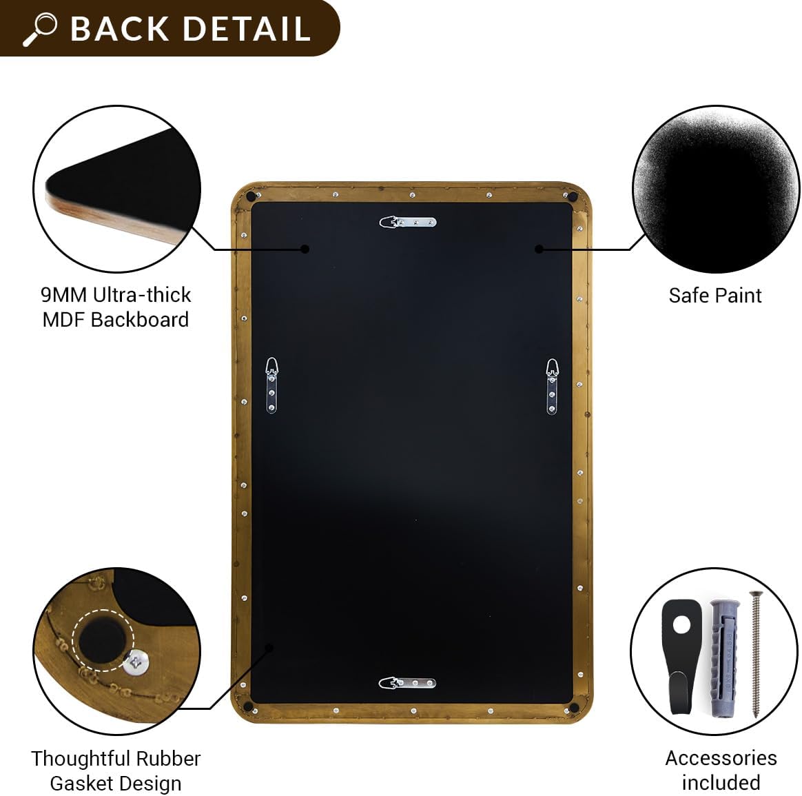 ANDY STAR 48x32 Inch Gold Bathroom Mirror, Brushed Gold Mirrors for Wall in Anti-Rust SUS304 Tube Metal Frame, Rounded Rectangle Mirrors 1’’ Deep Wall Mounted Vertically/Horizontal for Bathroom