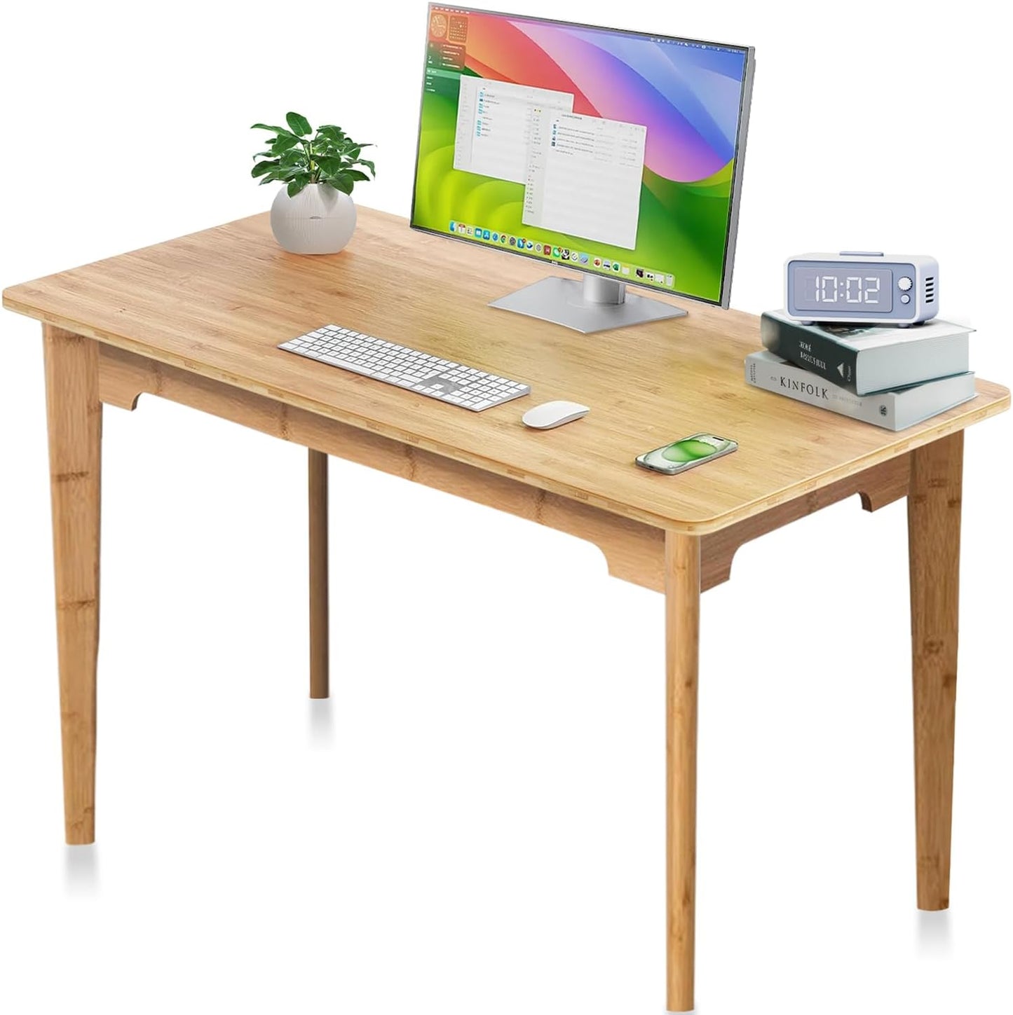 DOUSY- Bamboo Writing Desk Writing Computer Desk Study Desk Home Office Desk Writing Table, Modern Furniture Study 47" Solid Bamboo Multipurpose Table, for Living Room, Bedroom, Natual Color