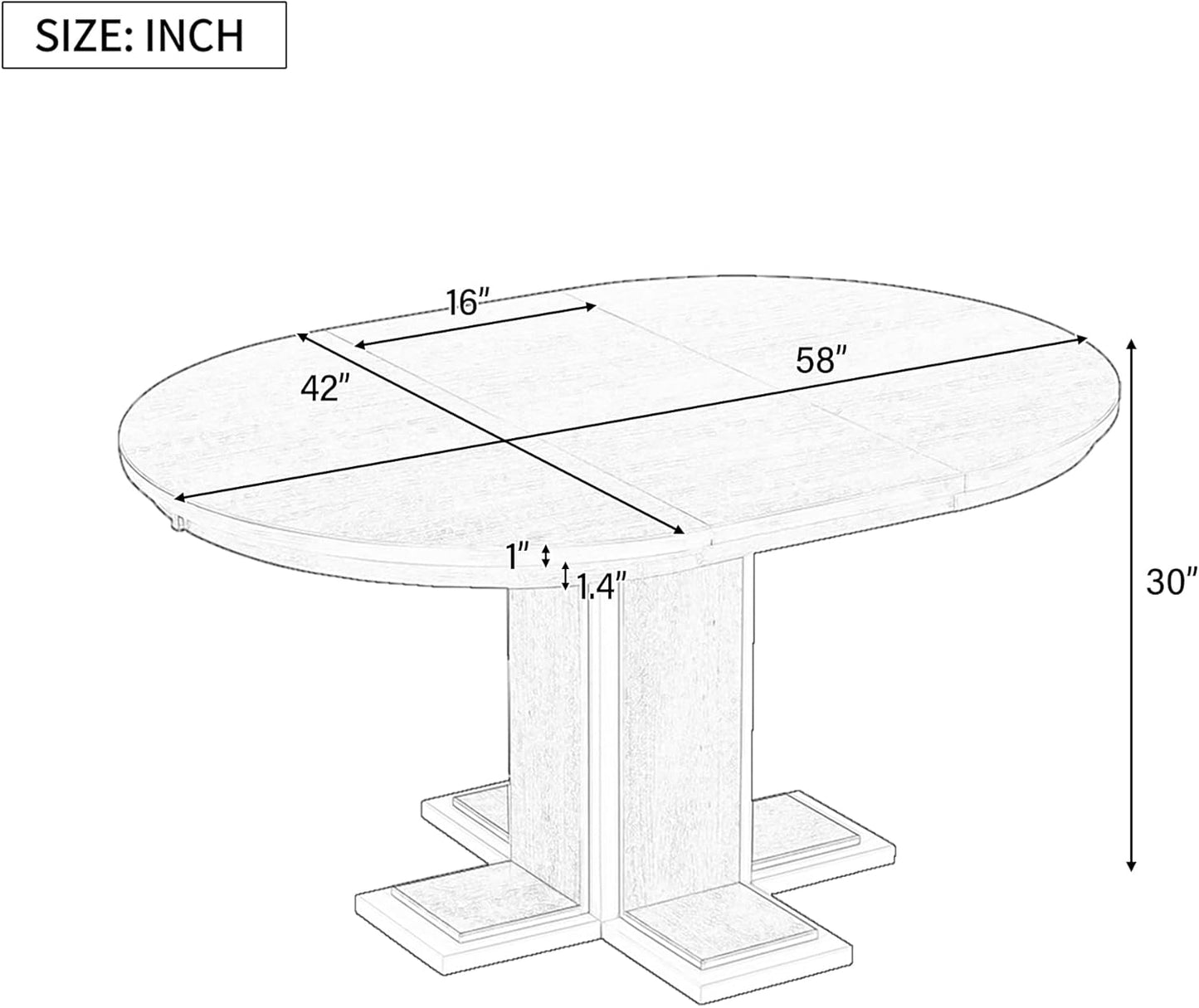 Mid-Century Modern Extendable Round Table with 16" Removable Leaf, Expandable Circular to Oval (42" to 58") Solid Wood Tabletop with Cross Design Trestle Legs for Kitchen Dining/Living Room