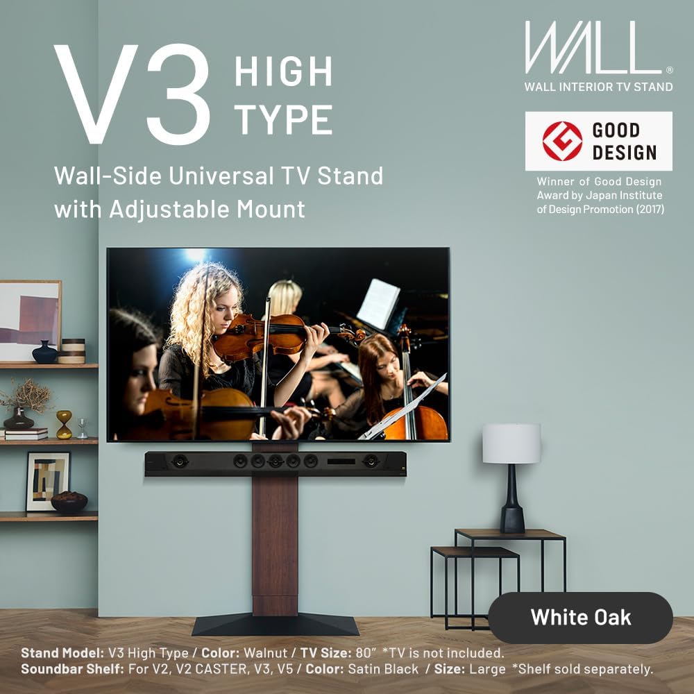 V3 High Type TV Stand w/Multi-Device Holder and Soundbar Shelf M White Set | Sleek Japanese 32-80 Inch Universal Wall-Side TV Stand Adjustable Mount, No Drill | Sleek Soundbar Shelf | White Oak