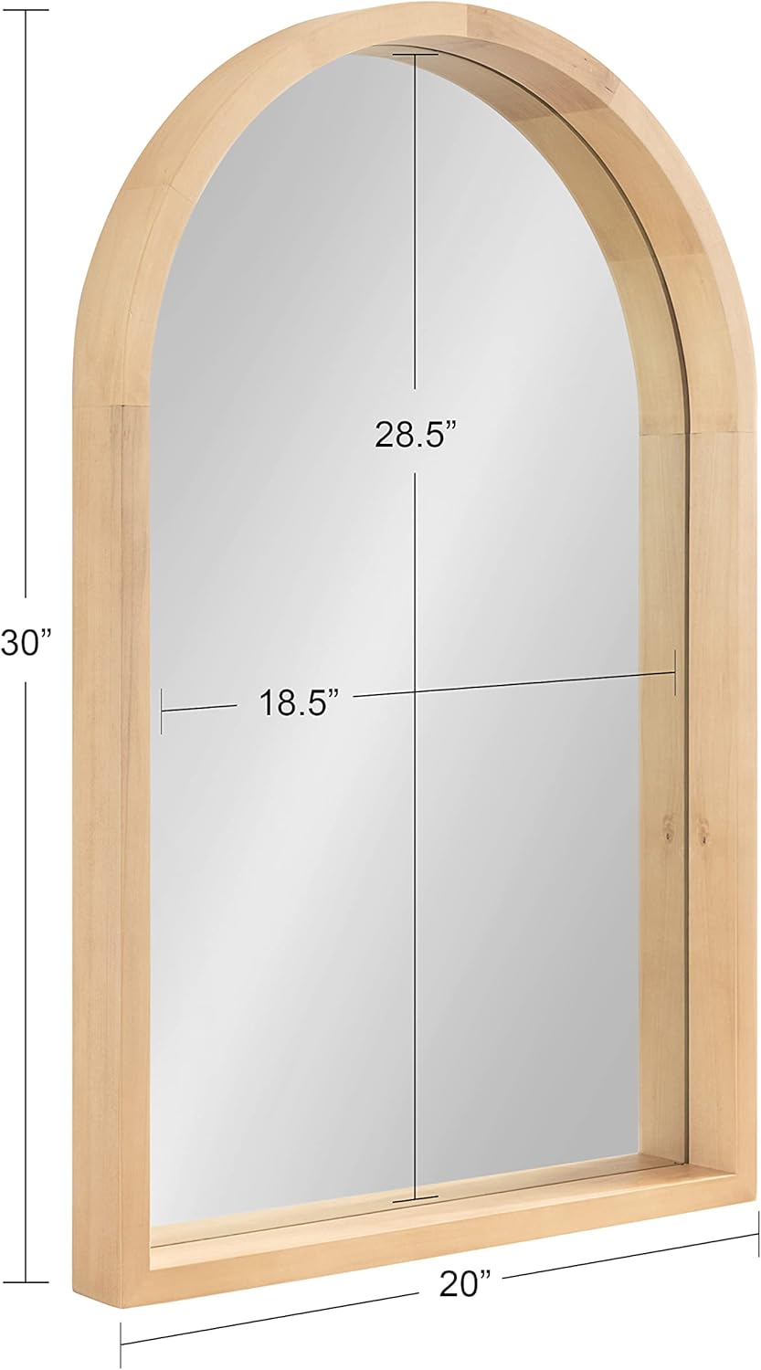 Kate and Laurel Hutton Farmhouse Wood Arched Mirror; 20 x 30; Natural Wood; Decorative Modern Large Arch Mirror with Deep Profile and Natural Finish for Wall