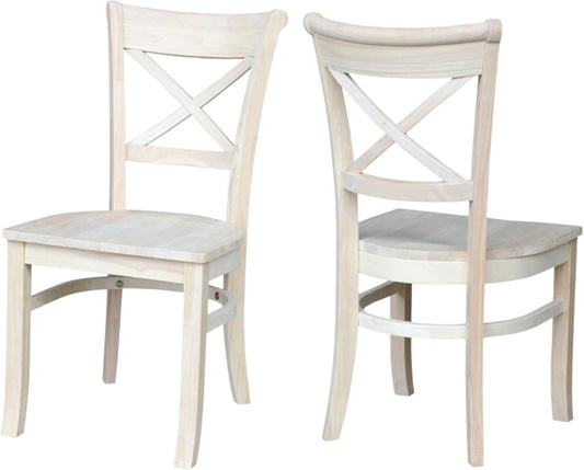 IC International Concepts Set of 2 35.8" H Charlotte X-Back Dining Solid Parawood, Stylish and Comfortable Chairs, 18.5''W Seat, Paint or Stain in Any Color to Match Your Decor, Unfinished