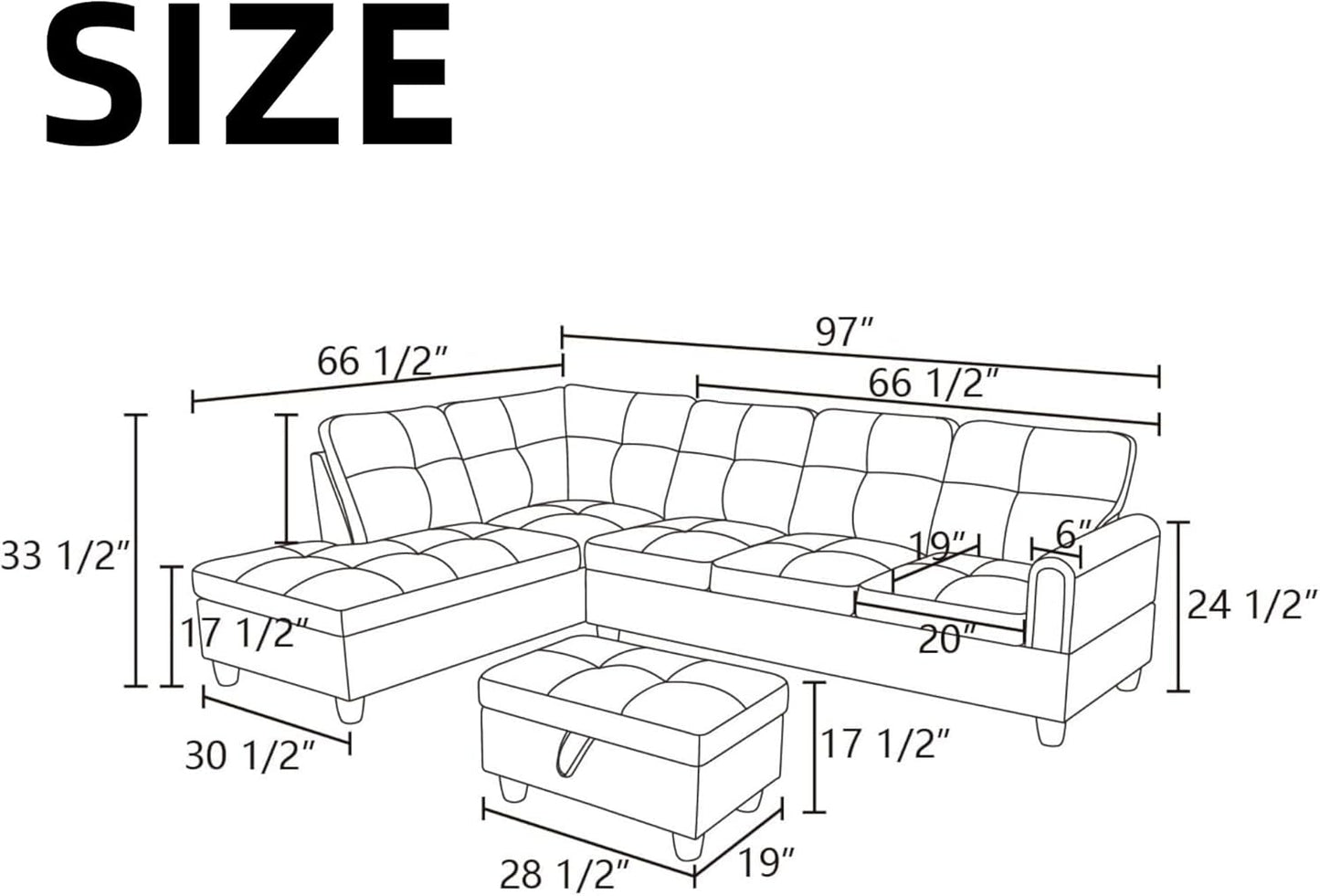 NAYSAYE Sectional Couch with Ottoman Storage, L Shaped Couch Sofa Furniture Sets, Modern Comfy Modular Comfy Sofa for Living Room Bedroom, Office and Apartment, Red