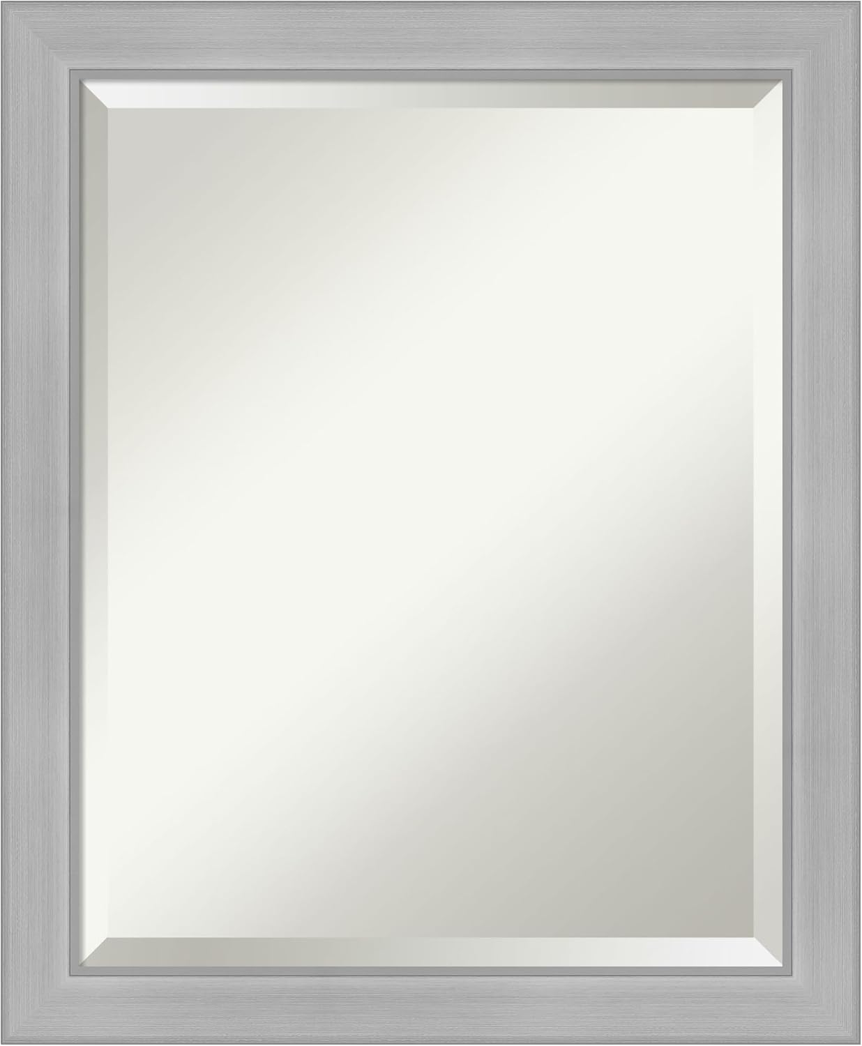 Amanti Art Silver Bathroom Mirror for Over Sink, 23x19 Vista Brushed Nickel Narrow Rectangle Vanity Mirror, Small Casual Frame, Hangs Horizonally and Vertically, Bathroom Wall Decor, Beveled Edge