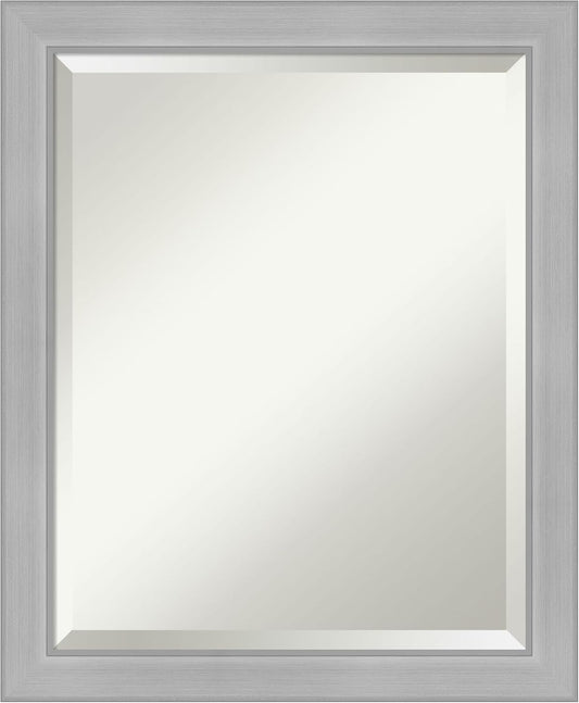Amanti Art Silver Bathroom Mirror for Over Sink, 23x19 Vista Brushed Nickel Narrow Rectangle Vanity Mirror, Small Casual Frame, Hangs Horizonally and Vertically, Bathroom Wall Decor, Beveled Edge