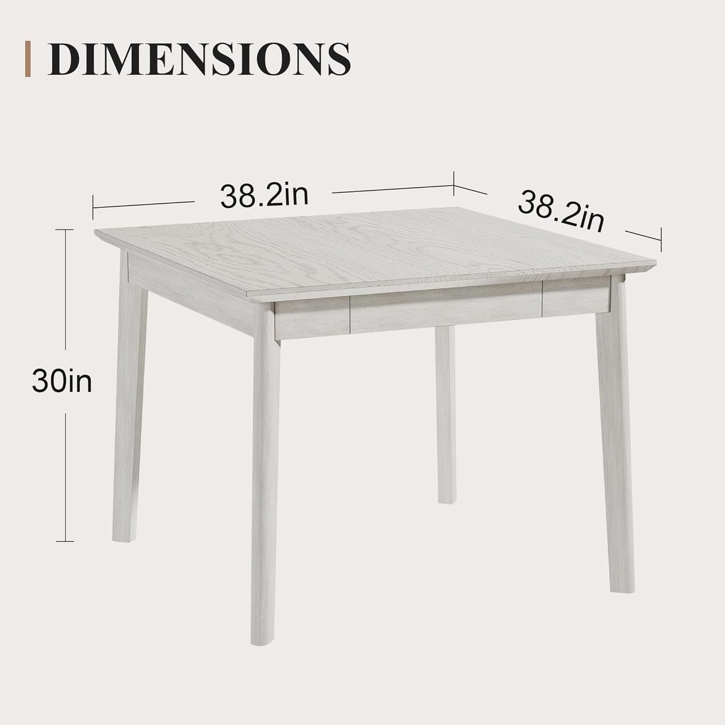 38.2'' Square Solid Wood Dining Table for 4, Farmhouse Kitchen Table for Kitchen, Dining Room, Restaurant, Natural Eco-Friendly, Washed Gray