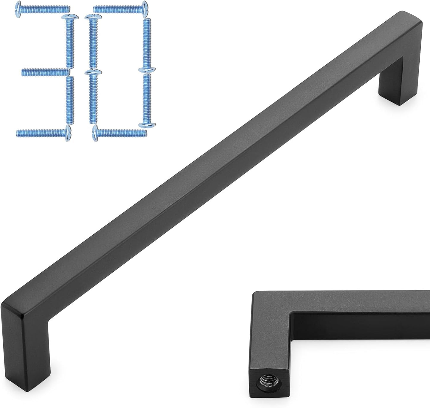 KOOFIZO 30-Pack Solid Square Bar Cabinet Handle - Black Furniture Pull, 6.3 Inch/160mm Screwhole Distance for Kitchen Cupboard Door, Bedroom Dresser Drawer, Bathroom Wardrobe Hardware