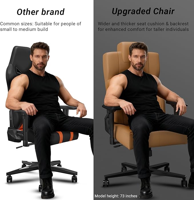 Gaming Chair Big and Tall for Adults,Ergonomic Comfortable Wide Office Chair with Lumbar Support,Desk Computer Chair High Back 155° Recline with Angle Lock,PU,Yellow Brown