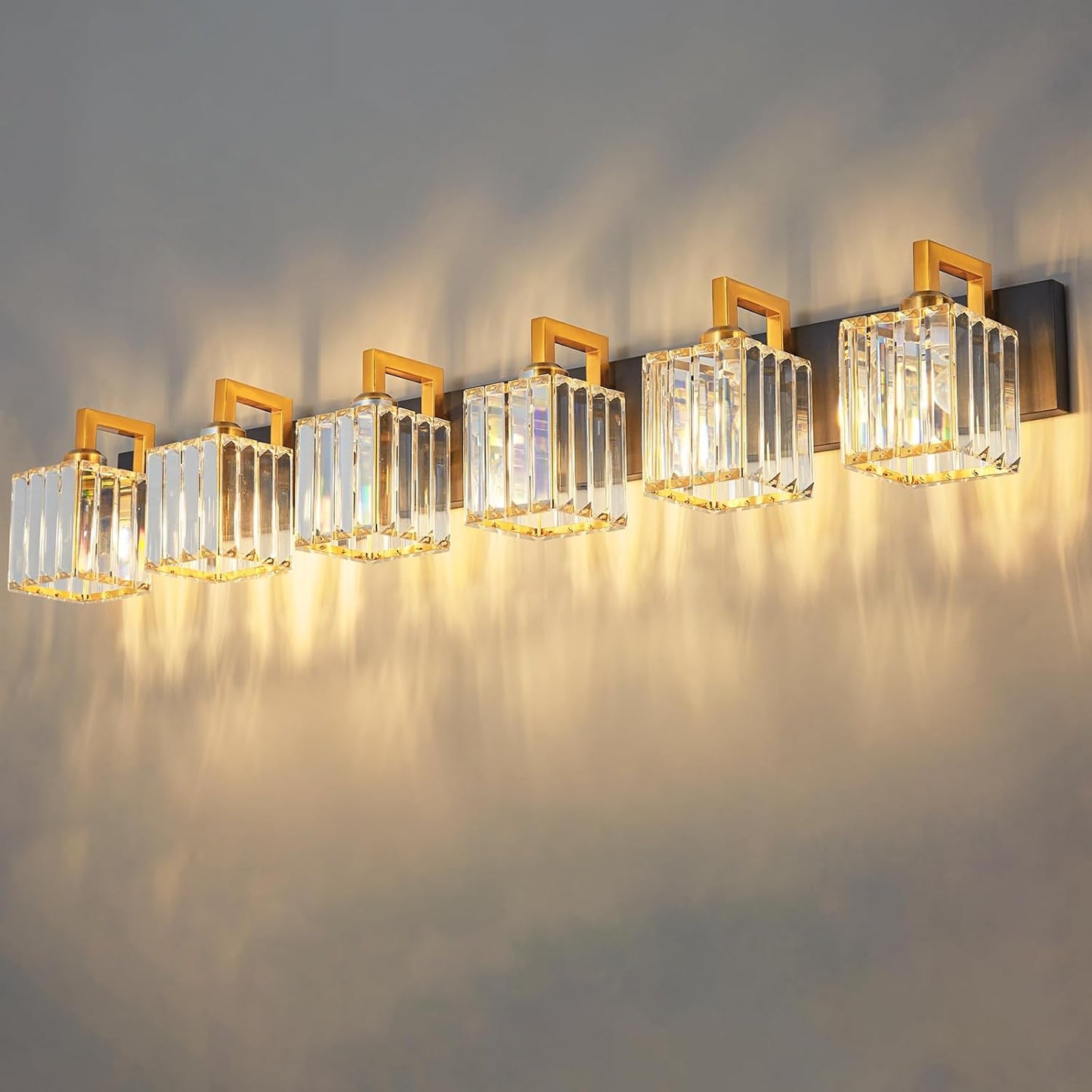 Modern Bathroom Vanity Light 6-Lights Black Gold Crystal Wall Lamp Bathroom Modern Crystal Vanity Lighting