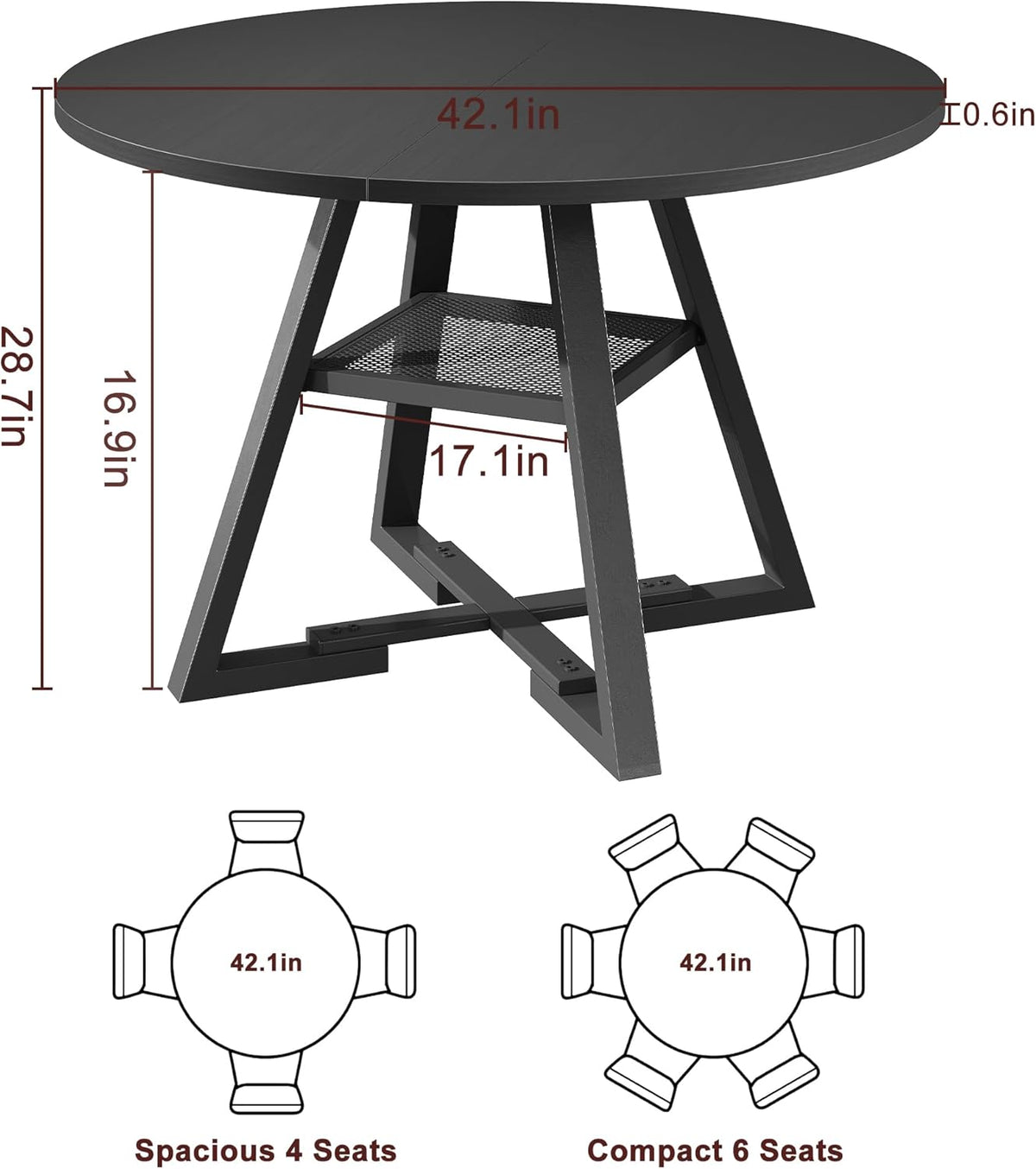 Round Dining Table for 4,Kitchen Dining Room Circle Dinner Pedestal Table,Space Saving Wood Kitchen & Dining Room Furniture (Black, 42In)