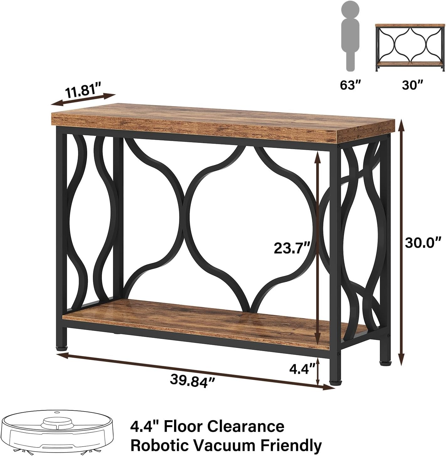 IBF 39.4" Narrow Console Table, Farmhouse Entryway Table in Living Room Hallway Foyer Entrance, Industrial Wood Metal Sofa Table Entry way Behind Couch Tables with 2-Tier Storage Shelves, Rustic Brown