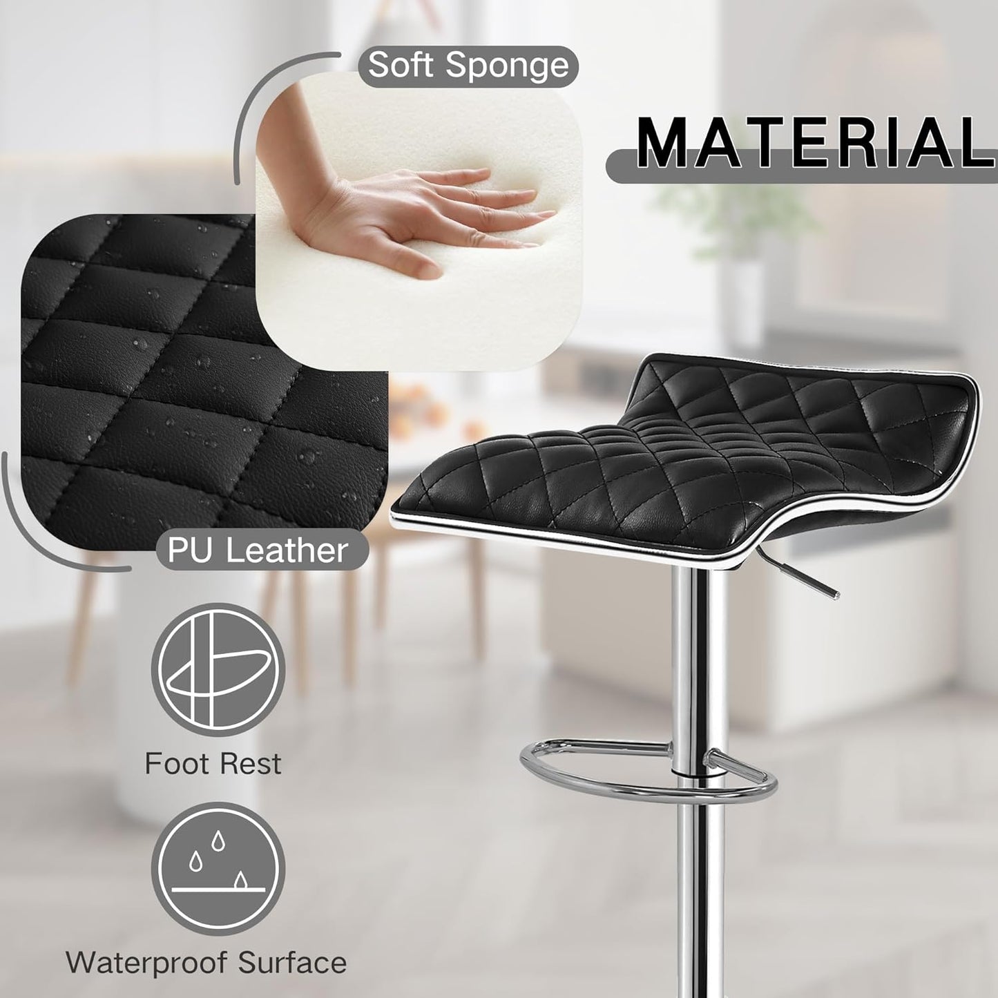 VECELO Bar Stools Set of 4, Adjustable Bar Stools, Bar Height Stools for Kitchen Counter