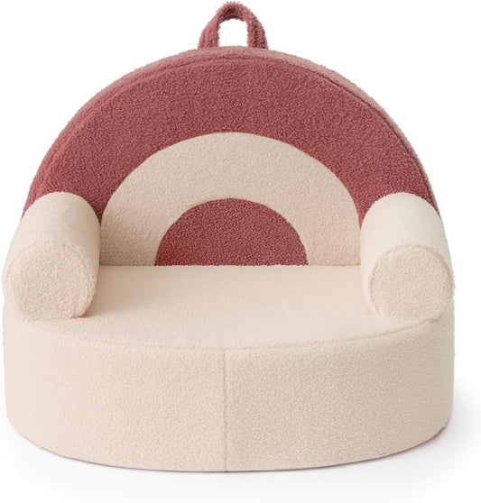 Blissful Diary Toddler Chair Comfy, Foam Kids Chair with Soft Teddy Plush, Toddler Reading Armchair with Cute Arclet Designs- Light Cream