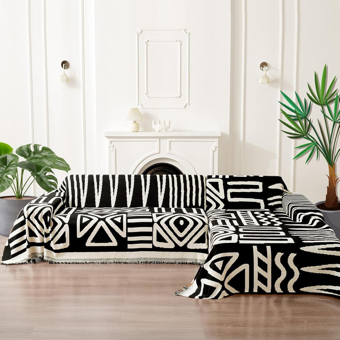 HANDONTIME Boho Sofa Covers for Dogs Black Couch Sofa Covers for 3 Cushion Couch Sofa Beige Chenille Sofa Slipcover Washable Sectional l Shaped Covers Pets Protector Furniture Covers, 71" X134"